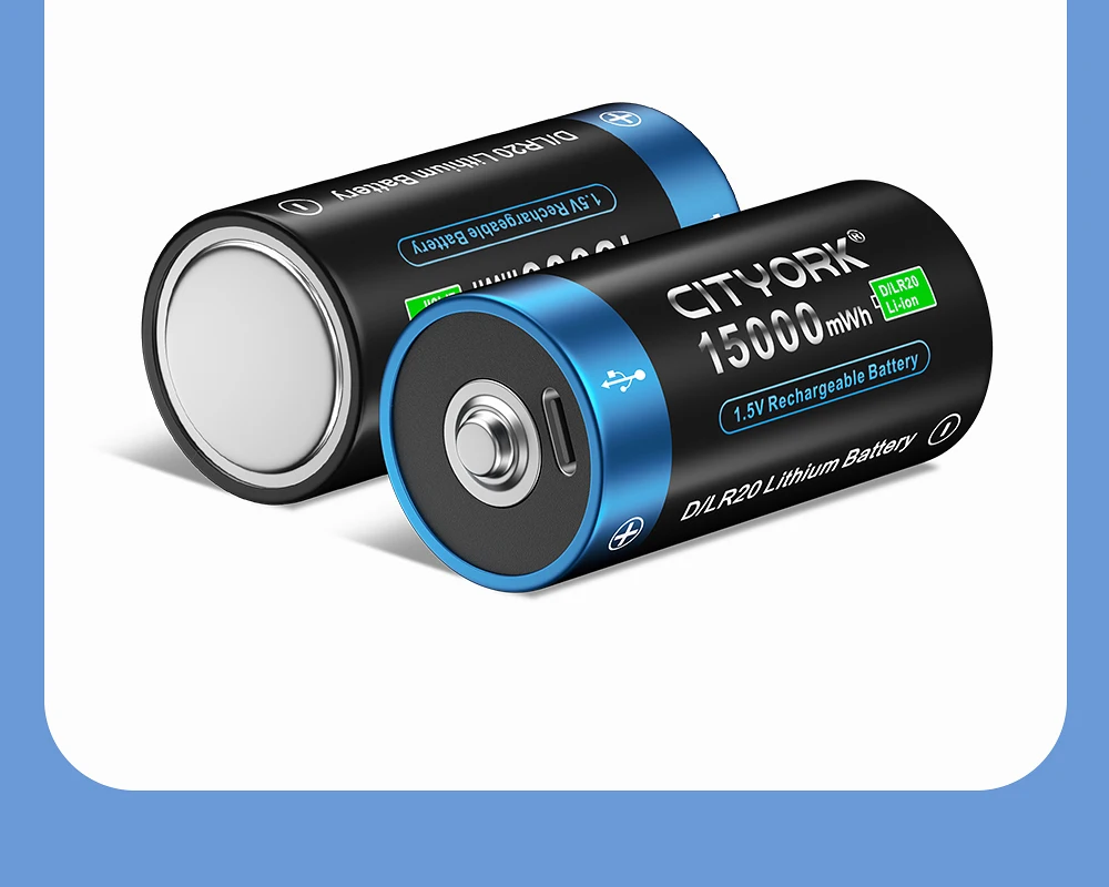 CITYORK 1.5V 15000mWh D Size Rechargeable Battery R20 Li-ion TYPE-C Battery For Gas Cooker Electronic Piano Water Heater Radio