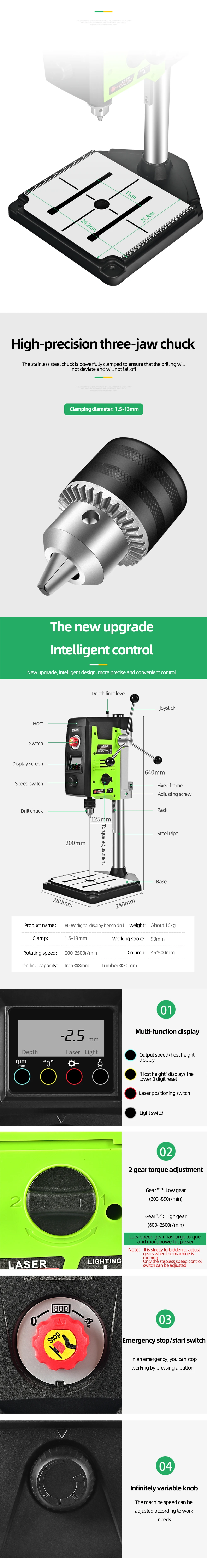 ALLSOME 6-Speed 800W Benchtop Drill Press Drilling Machine BG-518801