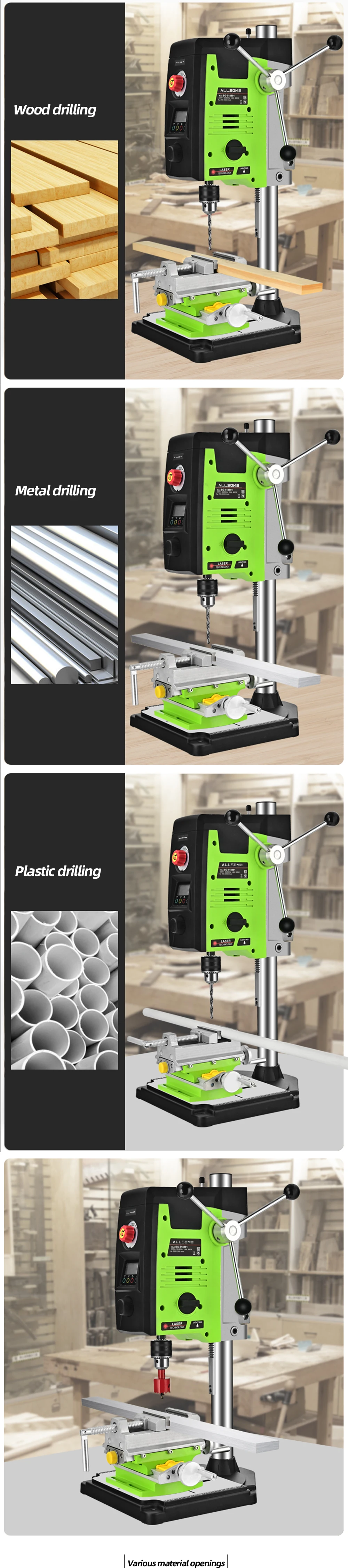 ALLSOME 6-Speed 800W Benchtop Drill Press Drilling Machine BG-518801