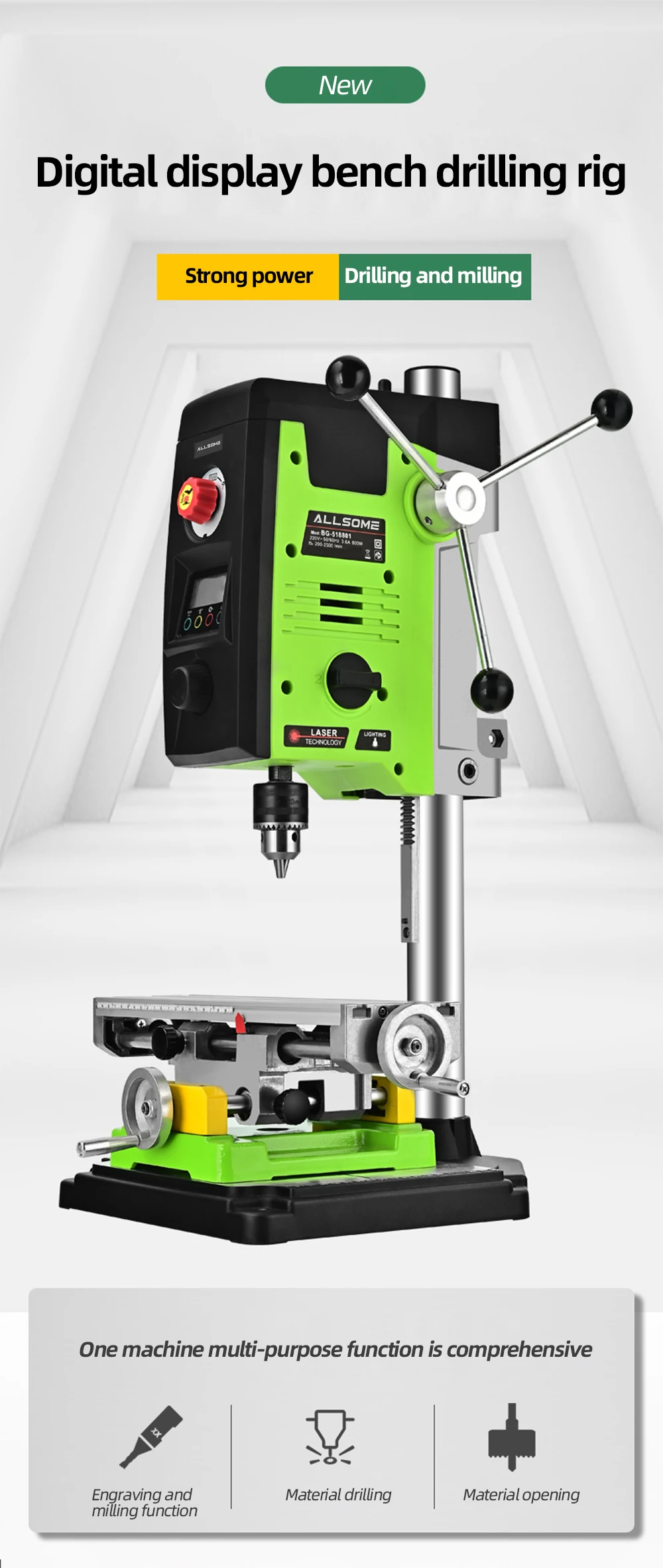 ALLSOME 6-Speed 800W Benchtop Drill Press Drilling Machine BG-518801