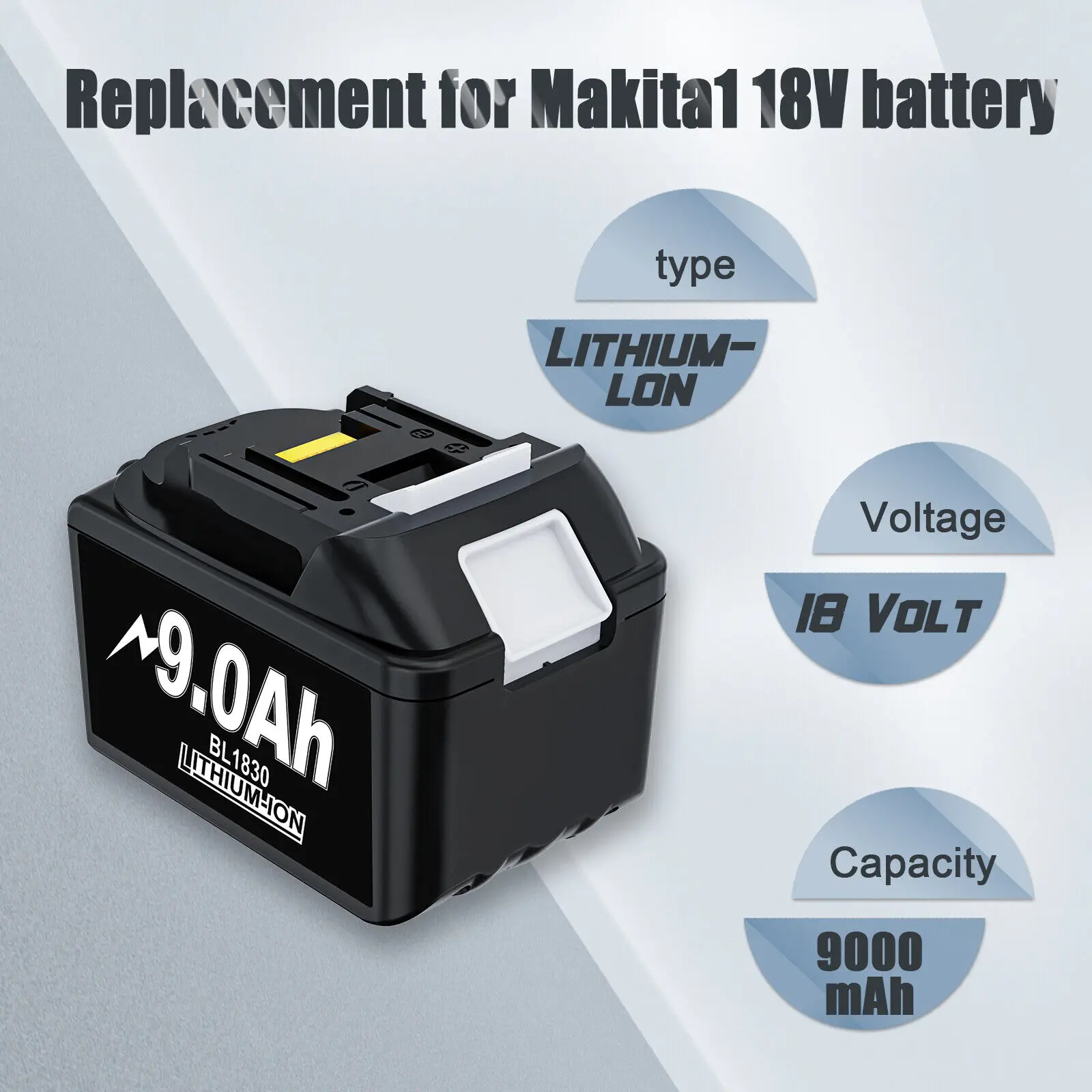 18V 9000mAh Replacement Battery Compatible for Makita BL1830B BL1840B BL1860 BL1890 BL1815 BL1830 LXT400 Cordless Drills