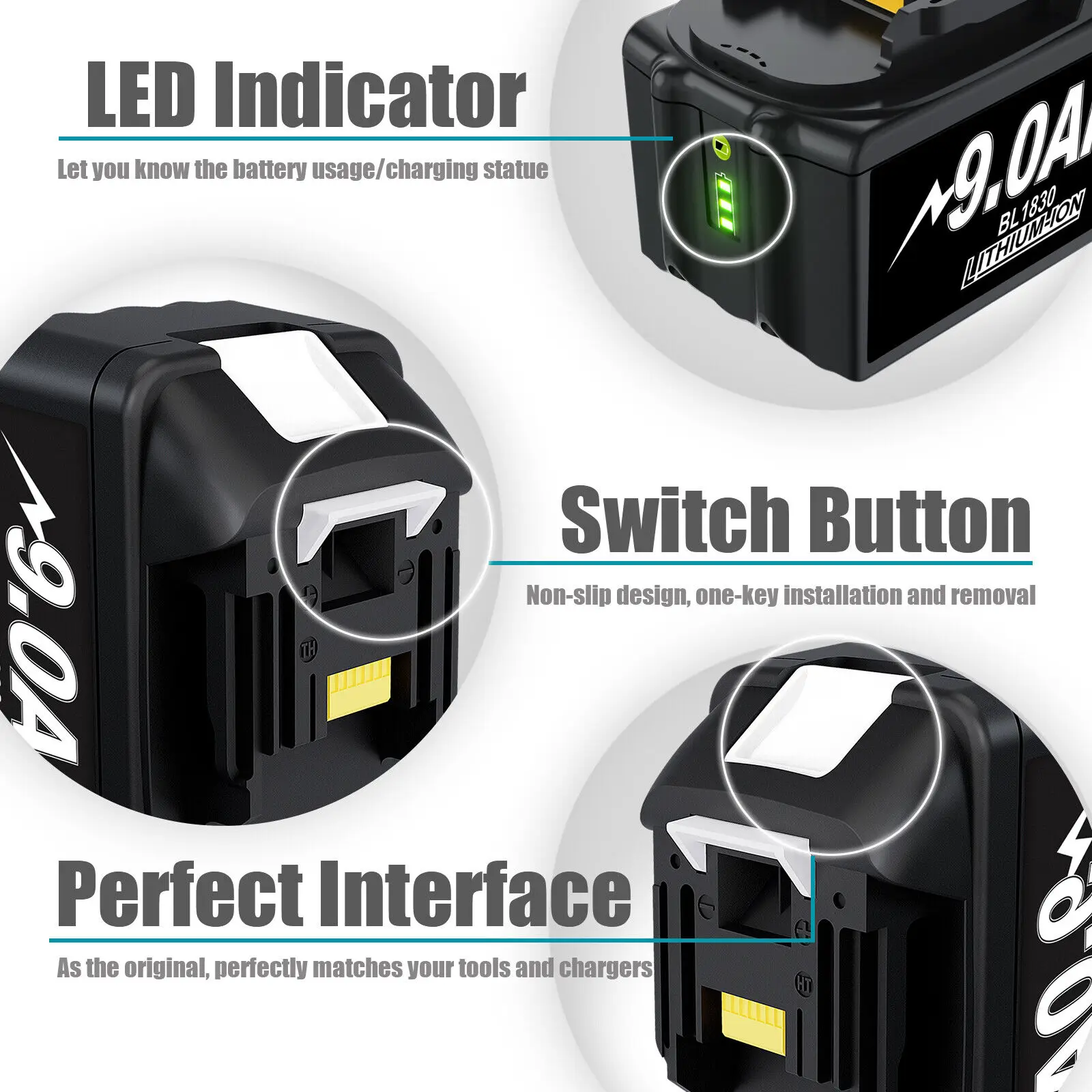 18V 9000mAh Replacement Battery Compatible for Makita BL1830B BL1840B BL1860 BL1890 BL1815 BL1830 LXT400 Cordless Drills