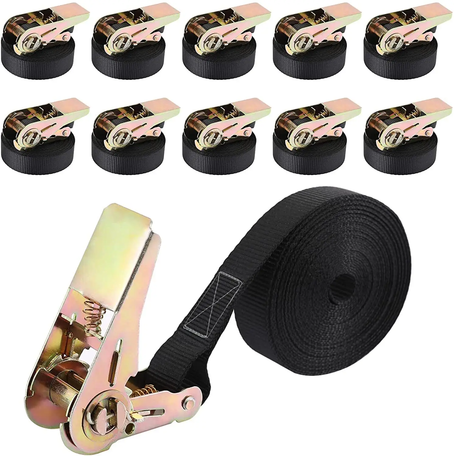 10 X Tension Straps Hard Lashing Straps Ratchet Tension Strap One-Piece 6M x25mm