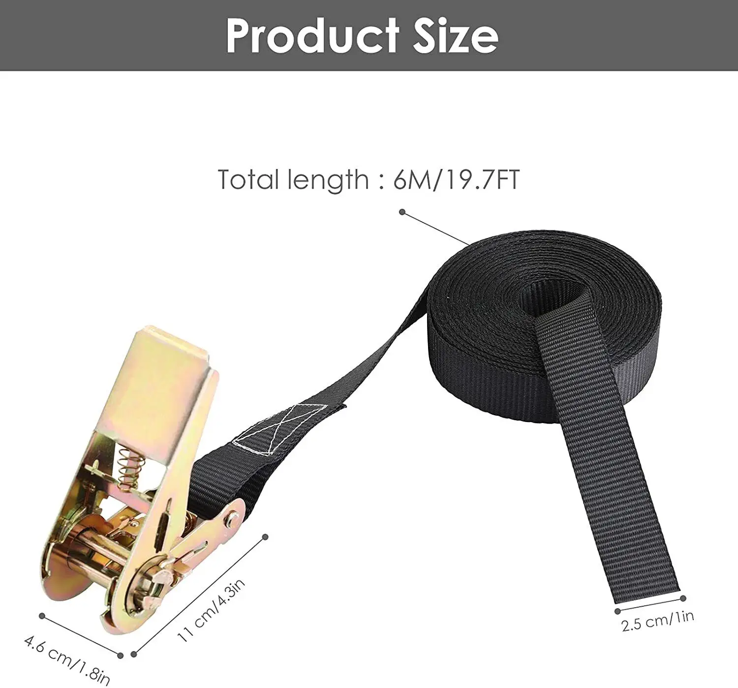 10 X Tension Straps Hard Lashing Straps Ratchet Tension Strap One-Piece 6M x25mm