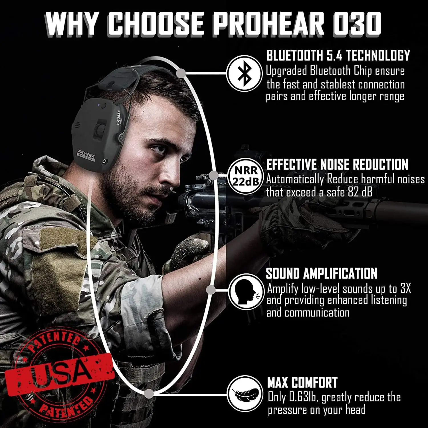PROHEAR Headphones Bluetooth Electronic Shooting Ear Protection Earmuffs Noise Reduction Sound Amplification Hearing Protector