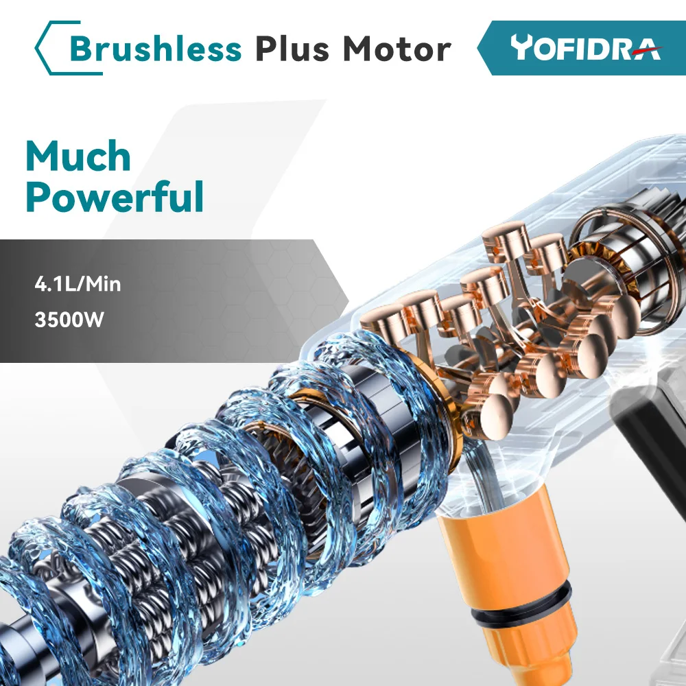 YOFIDRA 3500W 200Bar Brushless Washer Water Gun 6 IN 1 Cordless  Electric High Pressure Car Washer Garden For Makita Battery Pin