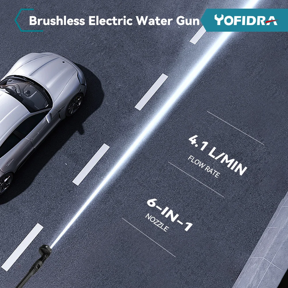 YOFIDRA 3500W 200Bar Brushless Washer Water Gun 6 IN 1 Cordless  Electric High Pressure Car Washer Garden For Makita Battery Pin