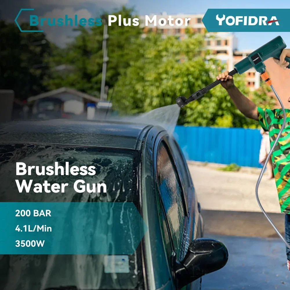 YOFIDRA 3500W 200Bar Brushless Washer Water Gun 6 IN 1 Cordless  Electric High Pressure Car Washer Garden For Makita Battery Pin