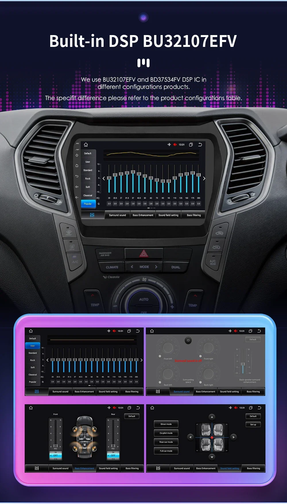 Hizpo 2Din 9inch Car Radio CarPlay Multimedia for Hyundai IX45 Santa Fe 3 2013 - 2017 UI7862 Headunit RDS DSP 4G BT