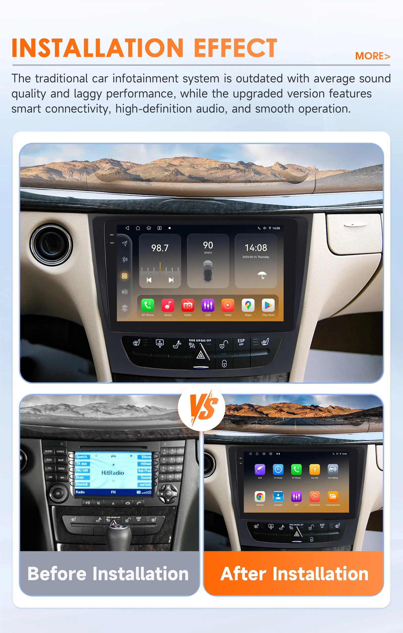 Hizpo 6115 Radio For Mercedes Benz E class W211 E300 E350 E240 4G Car Multimedia GPS 2din Autoradio CarPlay Android Auto WIFI BT