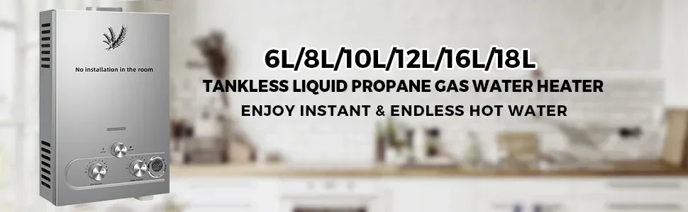 SIHAO LPG Water Heater 6L 8L 10L 12L 16L 18L, On-Demand Instant Hot Water System for Propane & Butane, Home Use