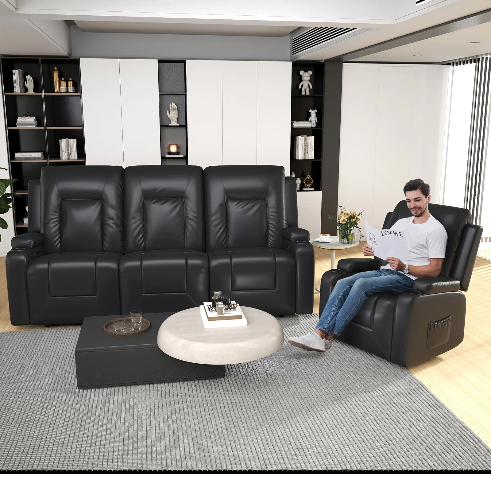 Comhoma Recliner Chair Tv Chair with Reclining Feature and Footrest Thick Backrest and Armrests 360 ° Rotatable