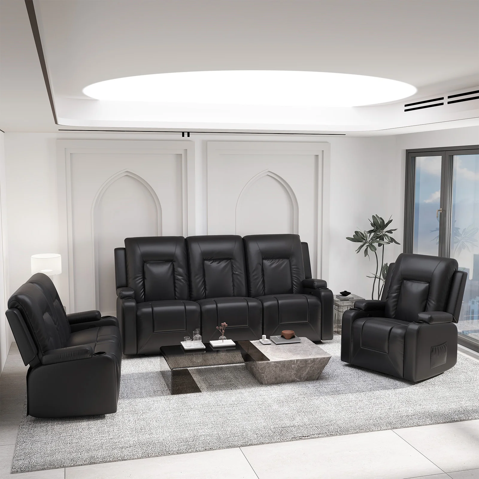 Comhoma Recliner Chair Tv Chair with Reclining Feature and Footrest Thick Backrest and Armrests 360 ° Rotatable
