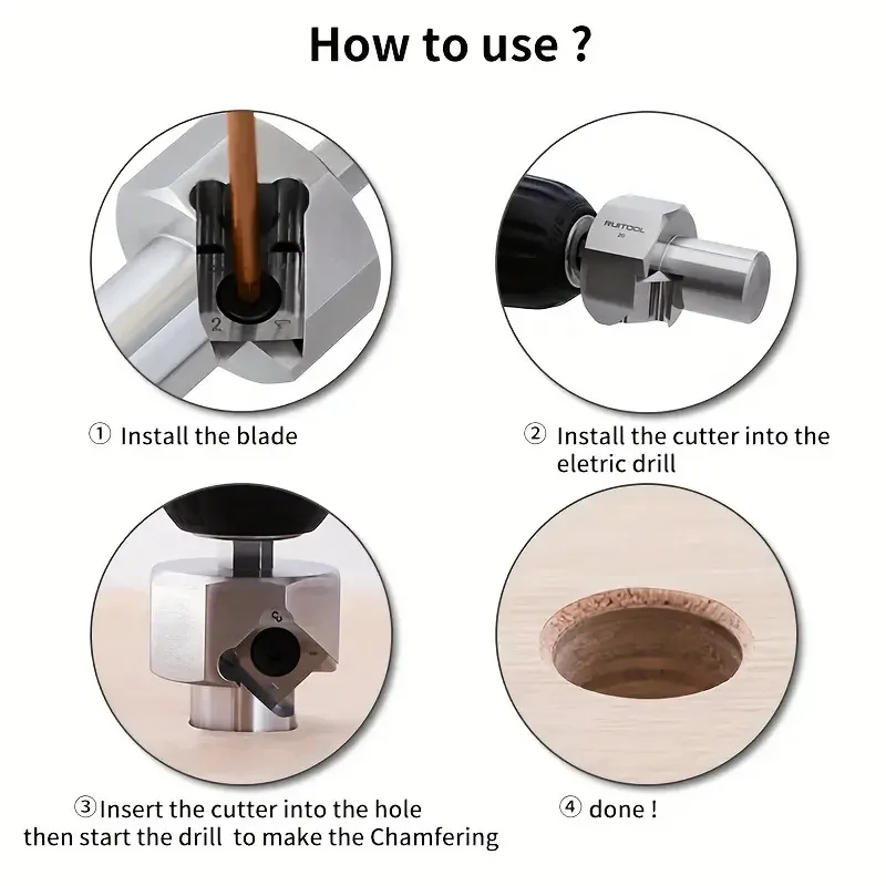 ENJOYWOOD Woodworking Chamfer Tool for 19mm/20mm Dog Holes Polished Finish T10 Alloy Blade Stainless Steel 9mm Hex Shank