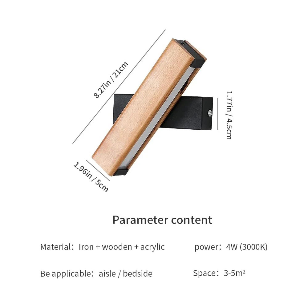Indoor Wall Sconces,4W 3000K Warm White Modern Wooden LED Wall Lamp, Led Wall Light for Bedroom,Hallway, Hotel
