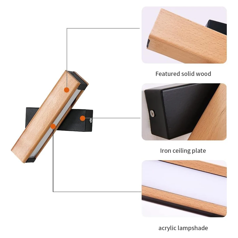 Indoor Wall Sconces,4W 3000K Warm White Modern Wooden LED Wall Lamp, Led Wall Light for Bedroom,Hallway, Hotel