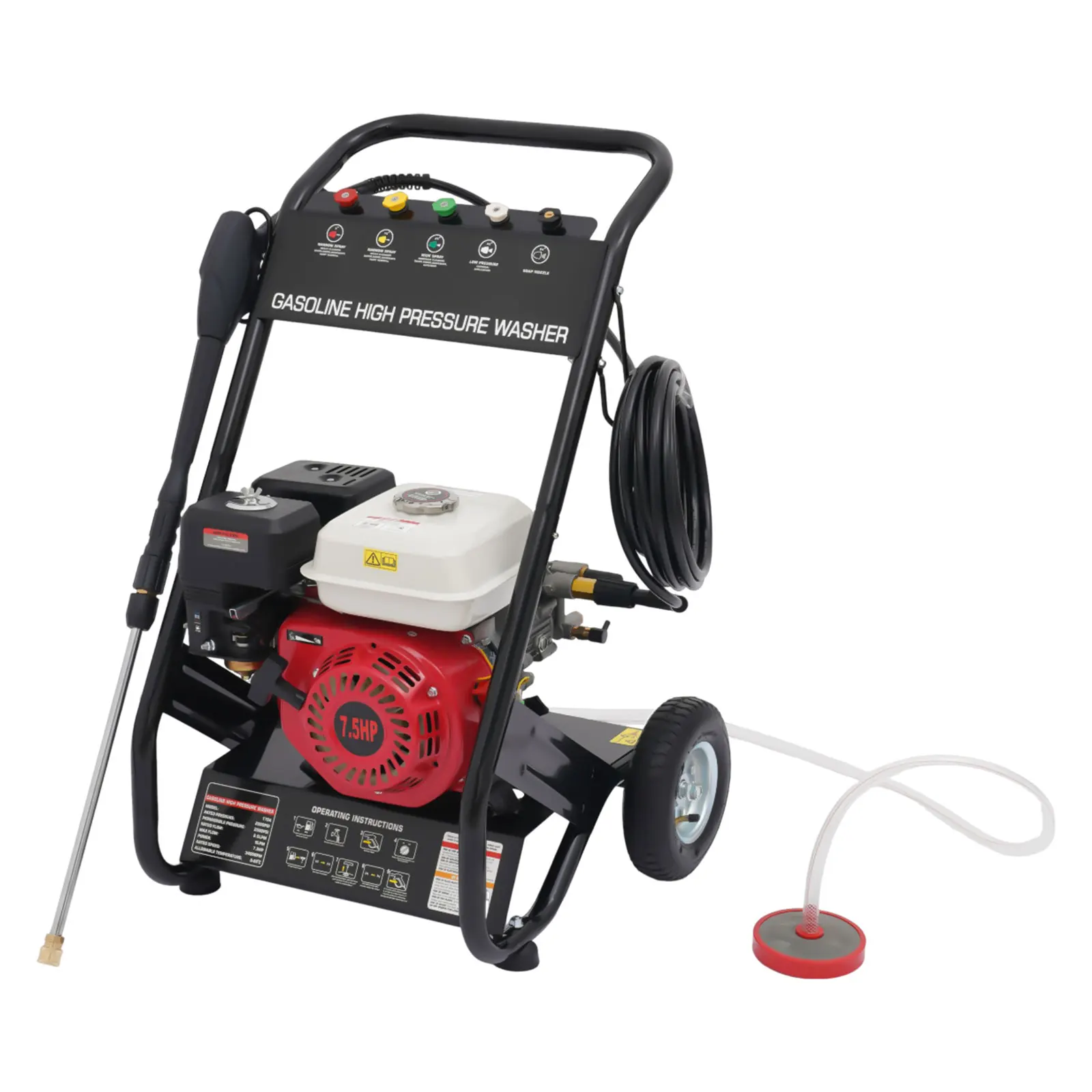 7.5HP Gasoline High Pressure Washer 2200PSI 4-Stroke Gas Powered Jet Cleaner w/ Spray Gun & 5 Nozzles for Cleaning Car Deck Yard