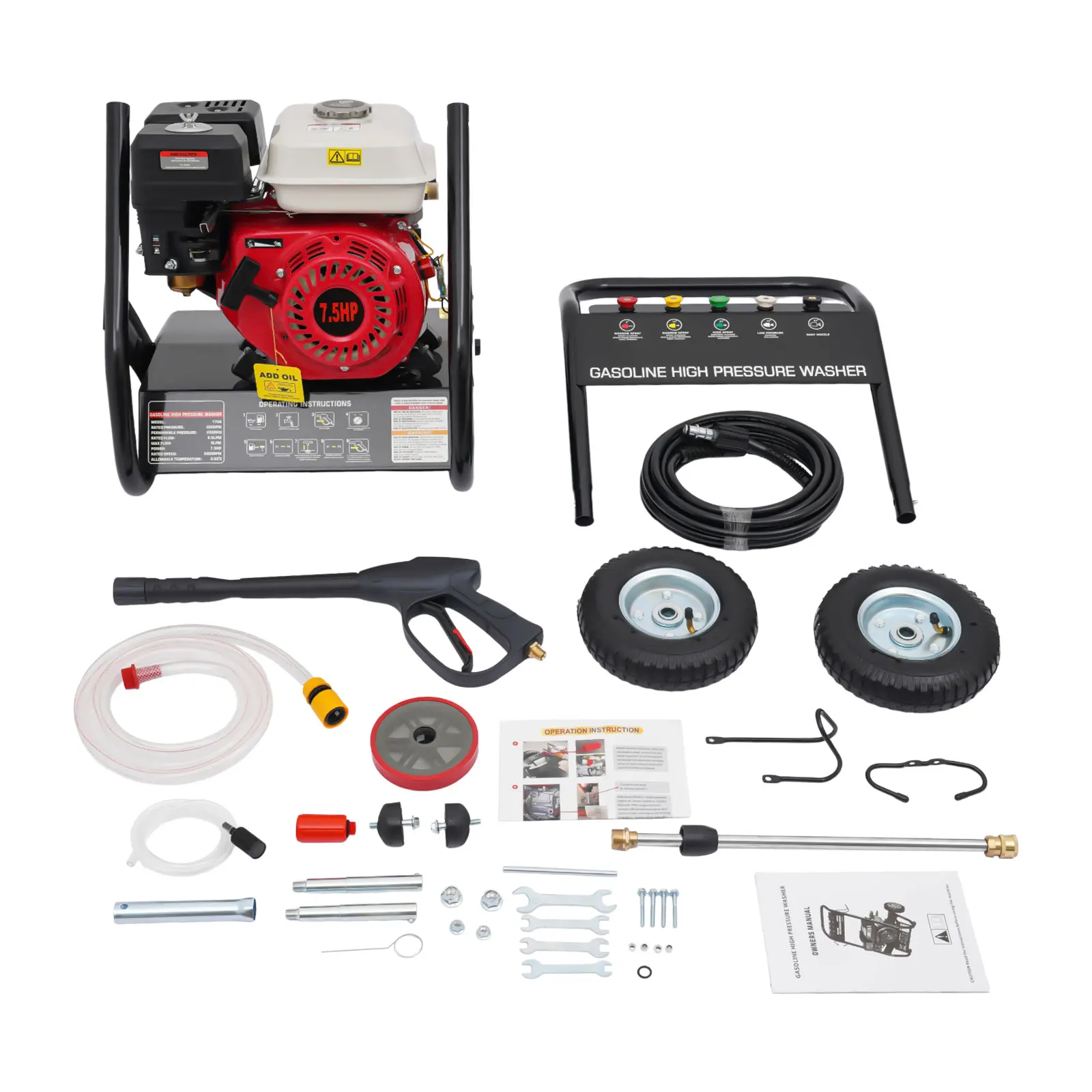7.5HP Gasoline High Pressure Washer 2200PSI 4-Stroke Gas Powered Jet Cleaner w/ Spray Gun & 5 Nozzles for Cleaning Car Deck Yard