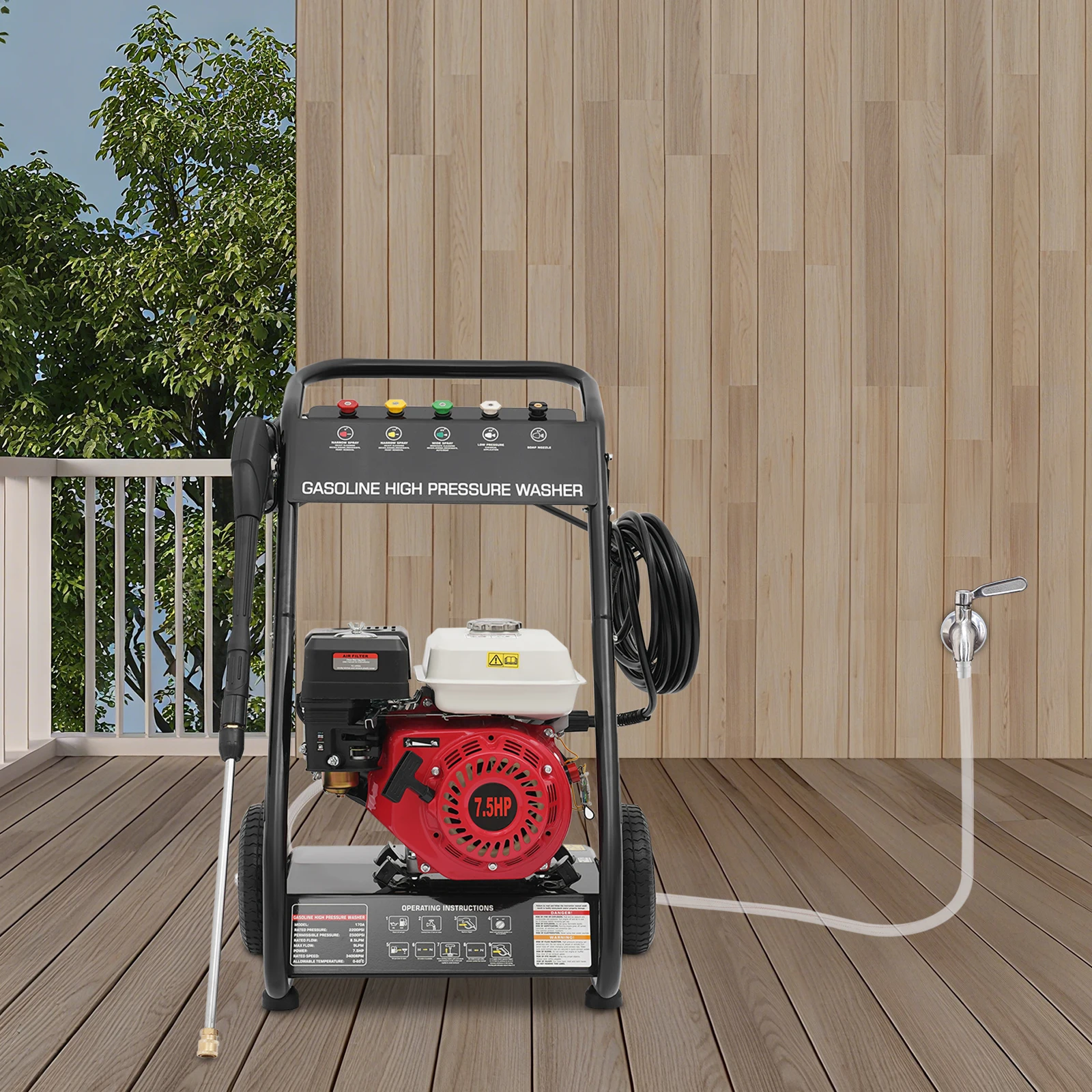 7.5HP Gasoline High Pressure Washer 2200PSI 4-Stroke Gas Powered Jet Cleaner w/ Spray Gun & 5 Nozzles for Cleaning Car Deck Yard