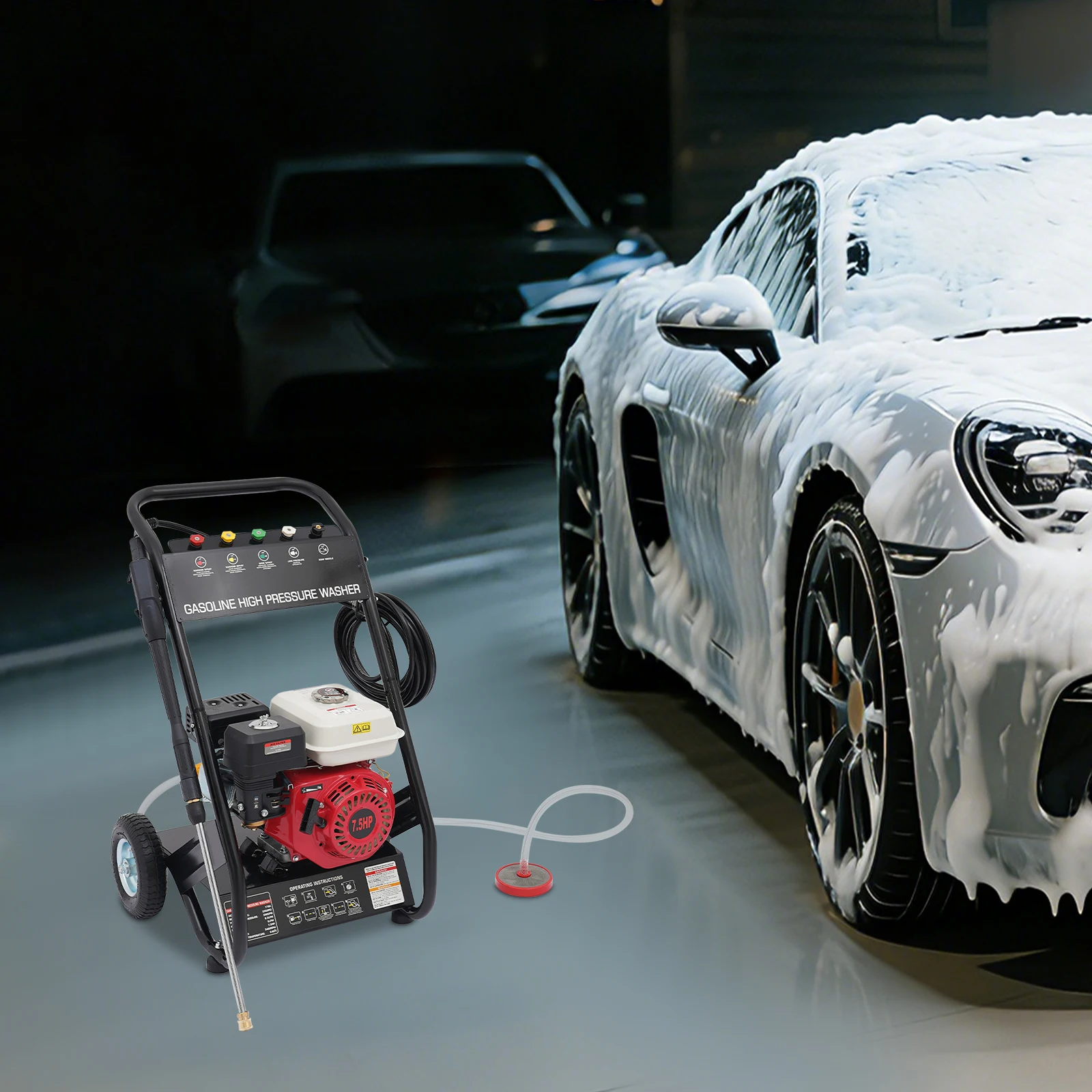 7.5HP Gasoline High Pressure Washer 2200PSI 4-Stroke Gas Powered Jet Cleaner w/ Spray Gun & 5 Nozzles for Cleaning Car Deck Yard