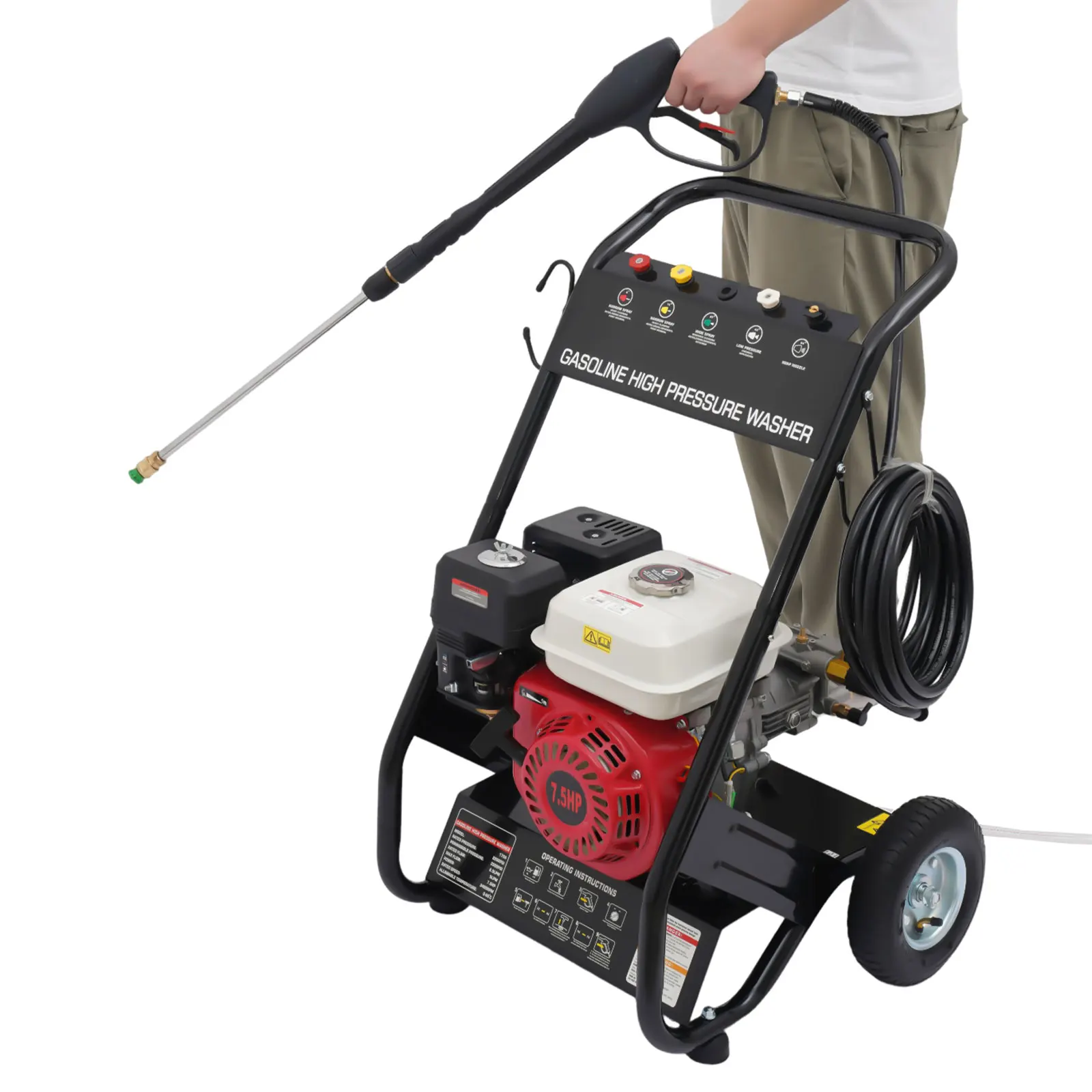 7.5HP Gasoline High Pressure Washer 2200PSI 4-Stroke Gas Powered Jet Cleaner w/ Spray Gun & 5 Nozzles for Cleaning Car Deck Yard