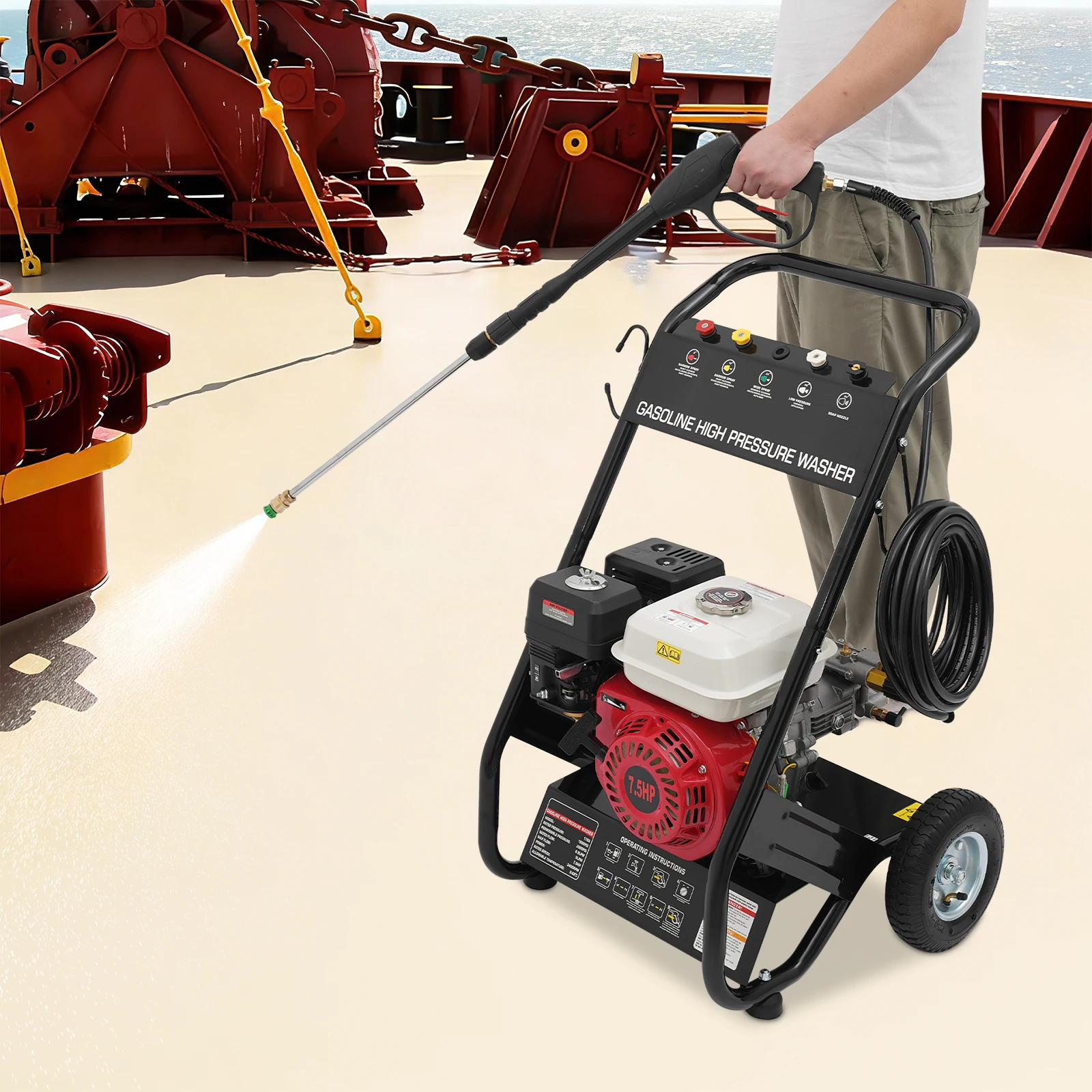 7.5HP Gasoline High Pressure Washer 2200PSI 4-Stroke Gas Powered Jet Cleaner w/ Spray Gun & 5 Nozzles for Cleaning Car Deck Yard