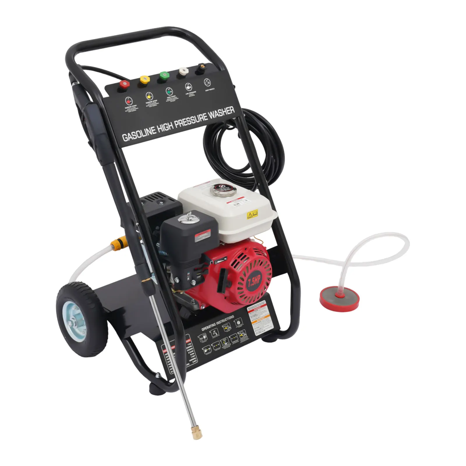 7.5HP Gasoline High Pressure Washer 2200PSI 4-Stroke Gas Powered Jet Cleaner w/ Spray Gun & 5 Nozzles for Cleaning Car Deck Yard