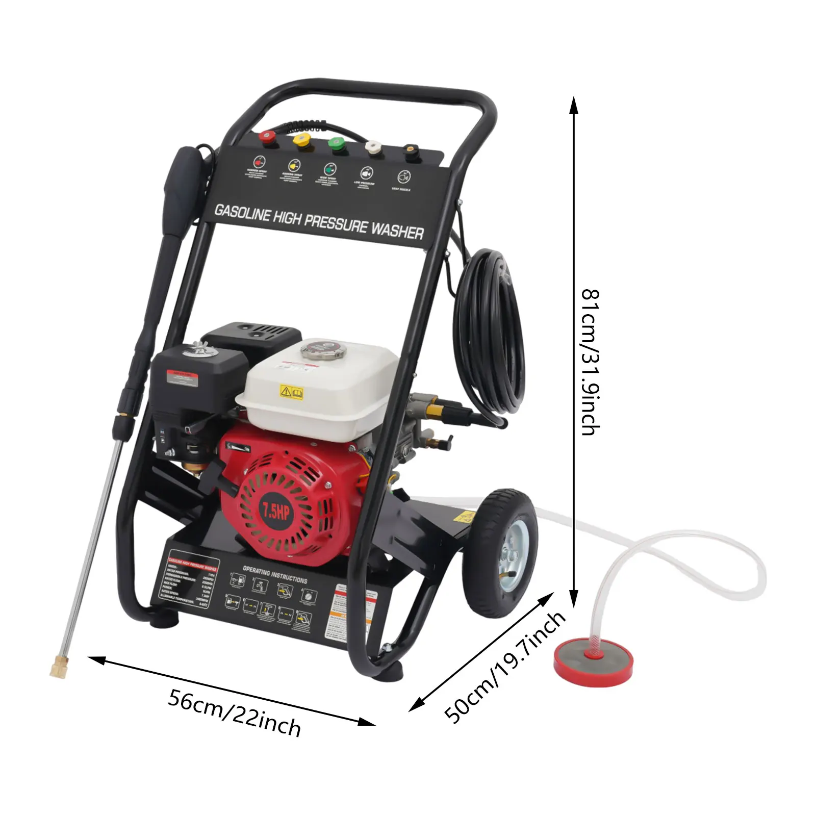 7.5HP Gasoline High Pressure Washer 2200PSI 4-Stroke Gas Powered Jet Cleaner w/ Spray Gun & 5 Nozzles for Cleaning Car Deck Yard
