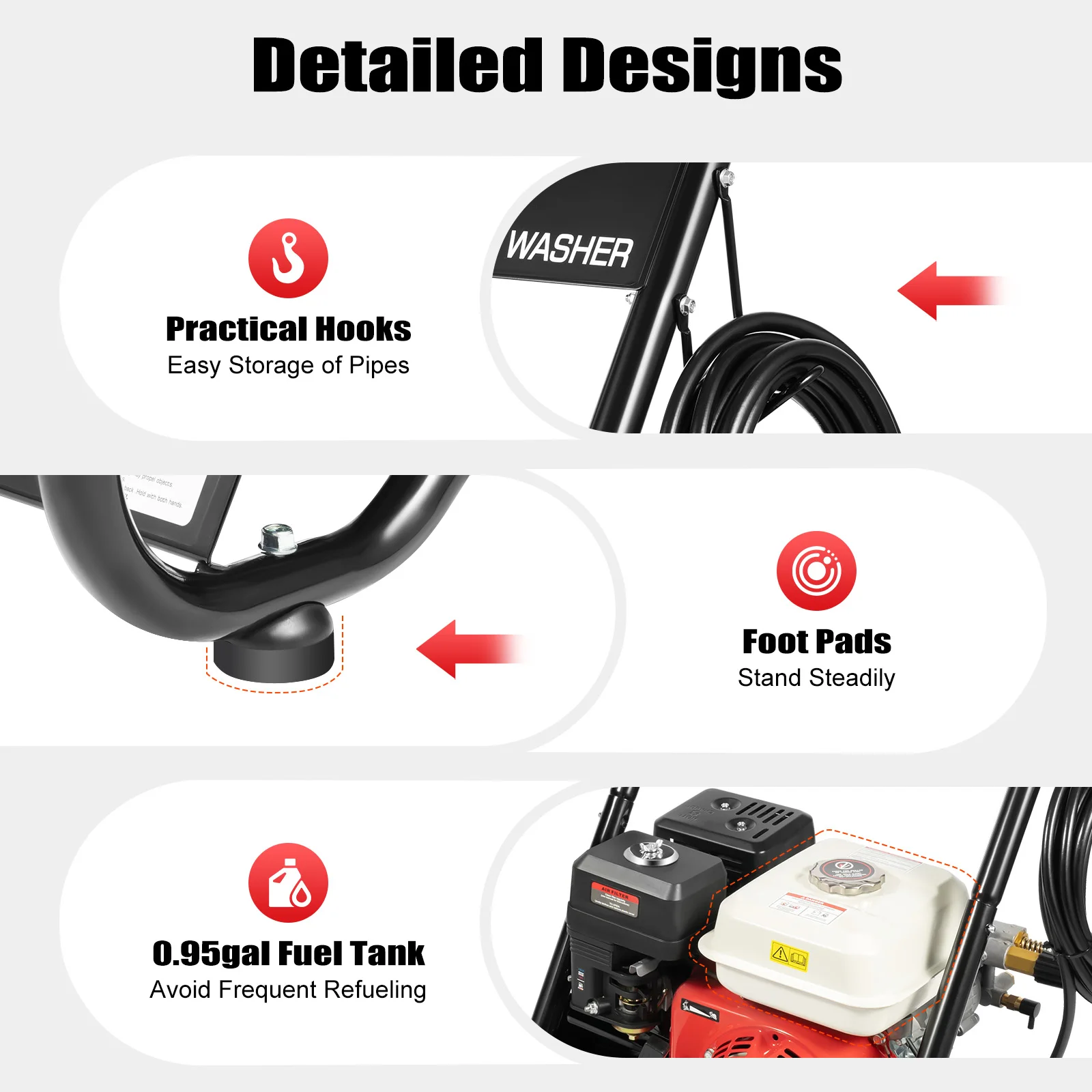 7.5HP Gasoline High Pressure Washer 2200PSI 4-Stroke Gas Powered Jet Cleaner w/ Spray Gun & 5 Nozzles for Cleaning Car Deck Yard