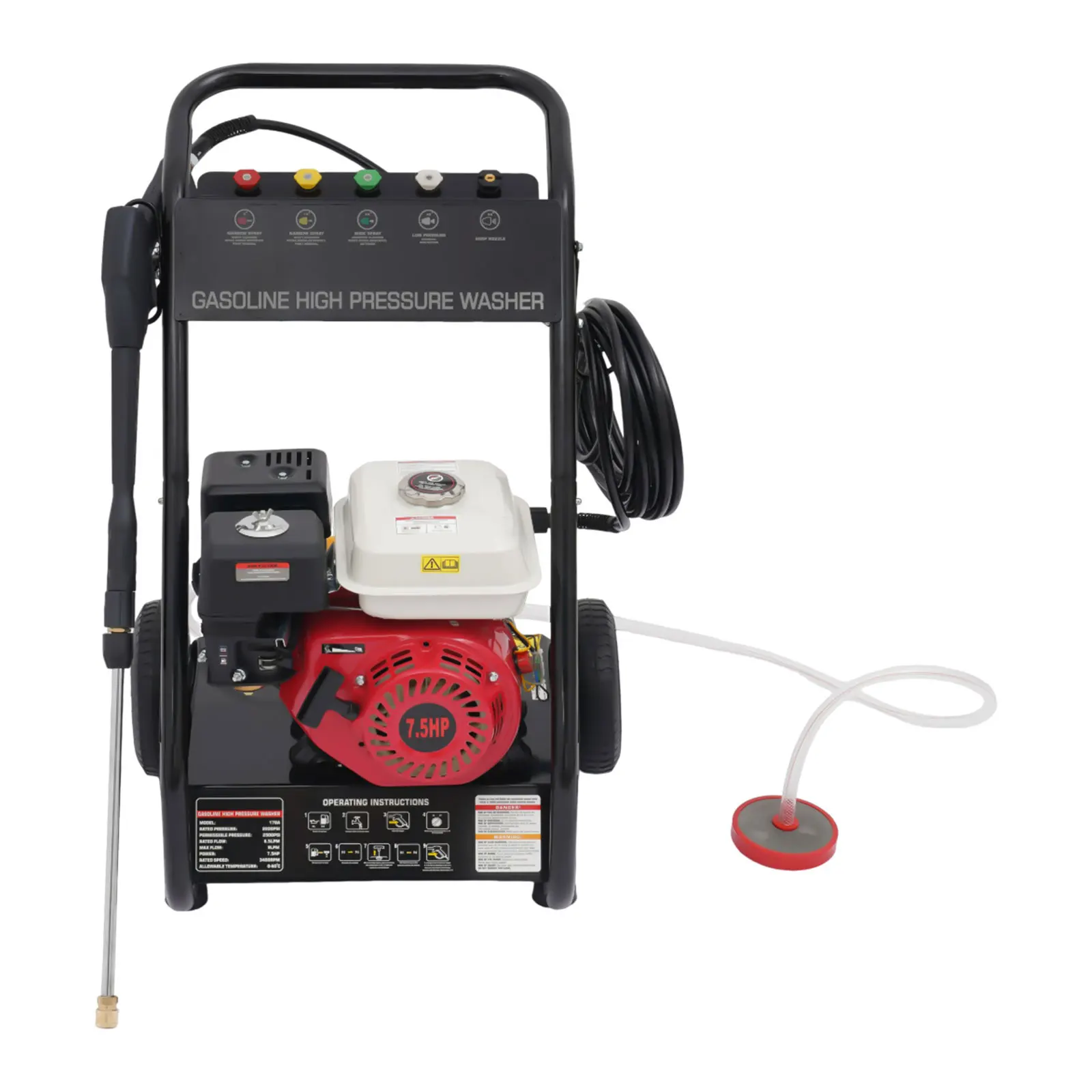 7.5HP Gasoline High Pressure Washer 2200PSI 4-Stroke Gas Powered Jet Cleaner w/ Spray Gun & 5 Nozzles for Cleaning Car Deck Yard