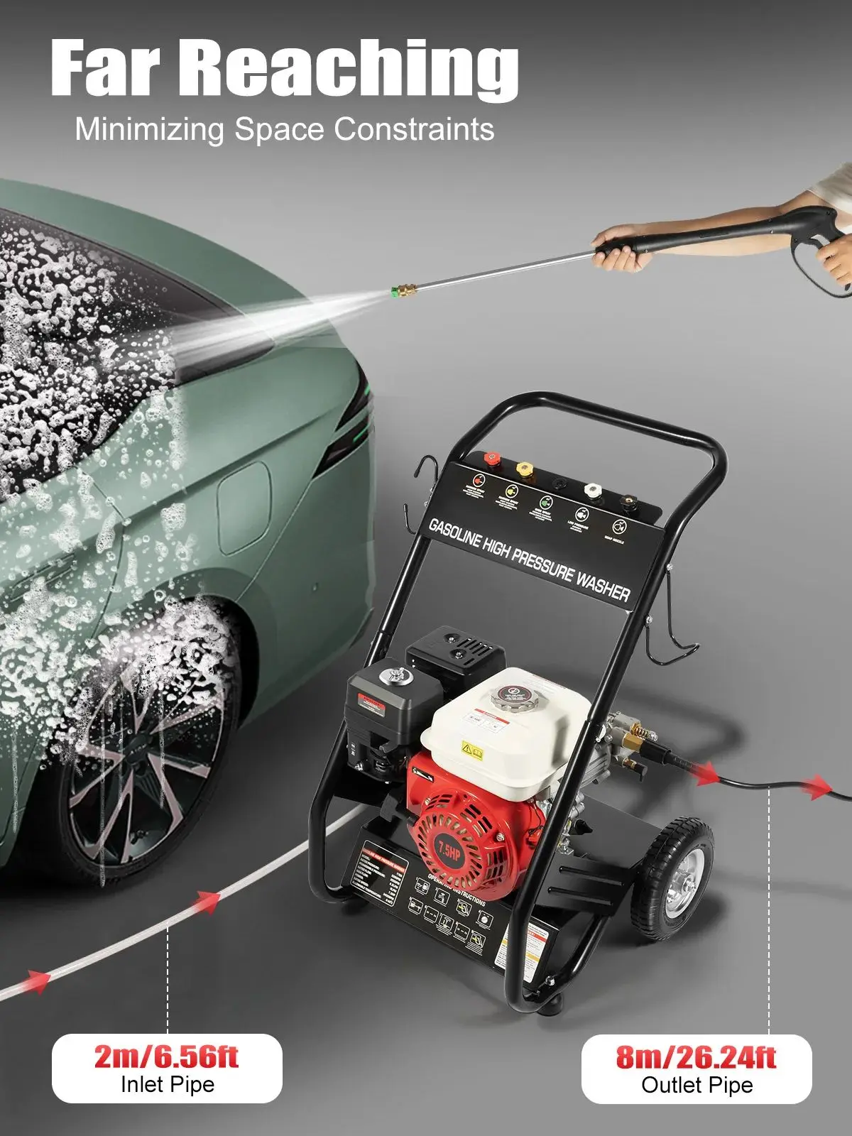7.5HP Gasoline High Pressure Washer 2200PSI 4-Stroke Gas Powered Jet Cleaner w/ Spray Gun & 5 Nozzles for Cleaning Car Deck Yard