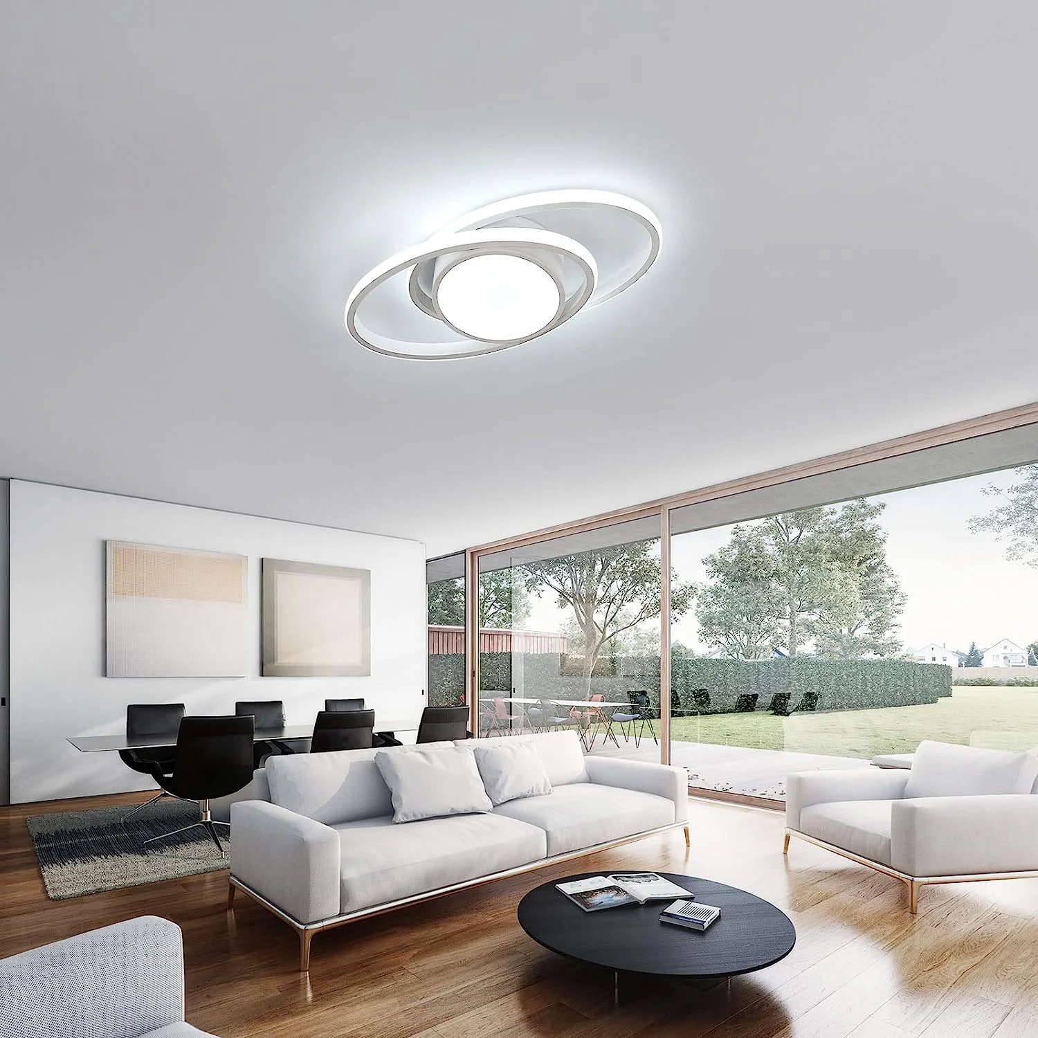 LED Ceiling Light, White Double Round LED Ceiling Lamp, Cold White Light 6500K for Bedroom Kitchen Livingroom Dinningroom