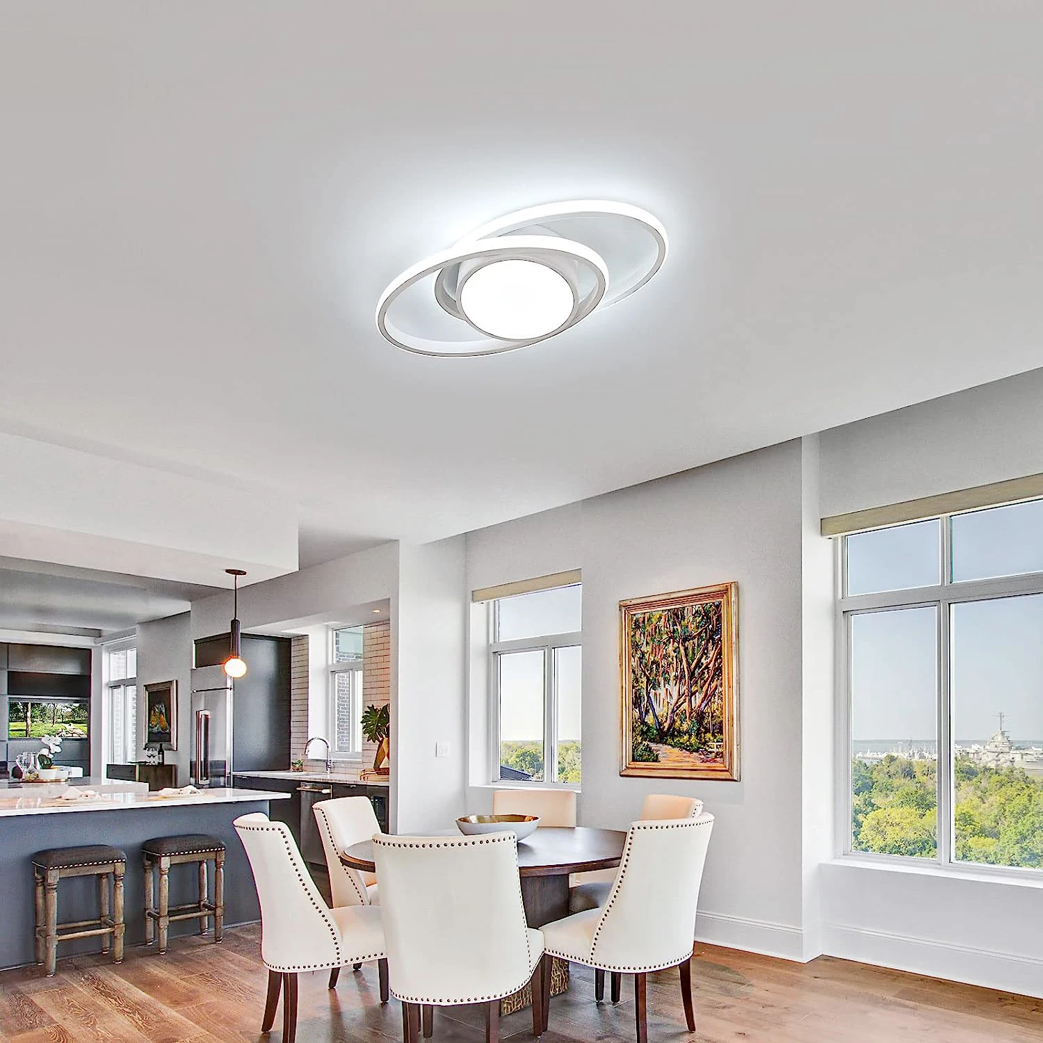 LED Ceiling Light, White Double Round LED Ceiling Lamp, Cold White Light 6500K for Bedroom Kitchen Livingroom Dinningroom