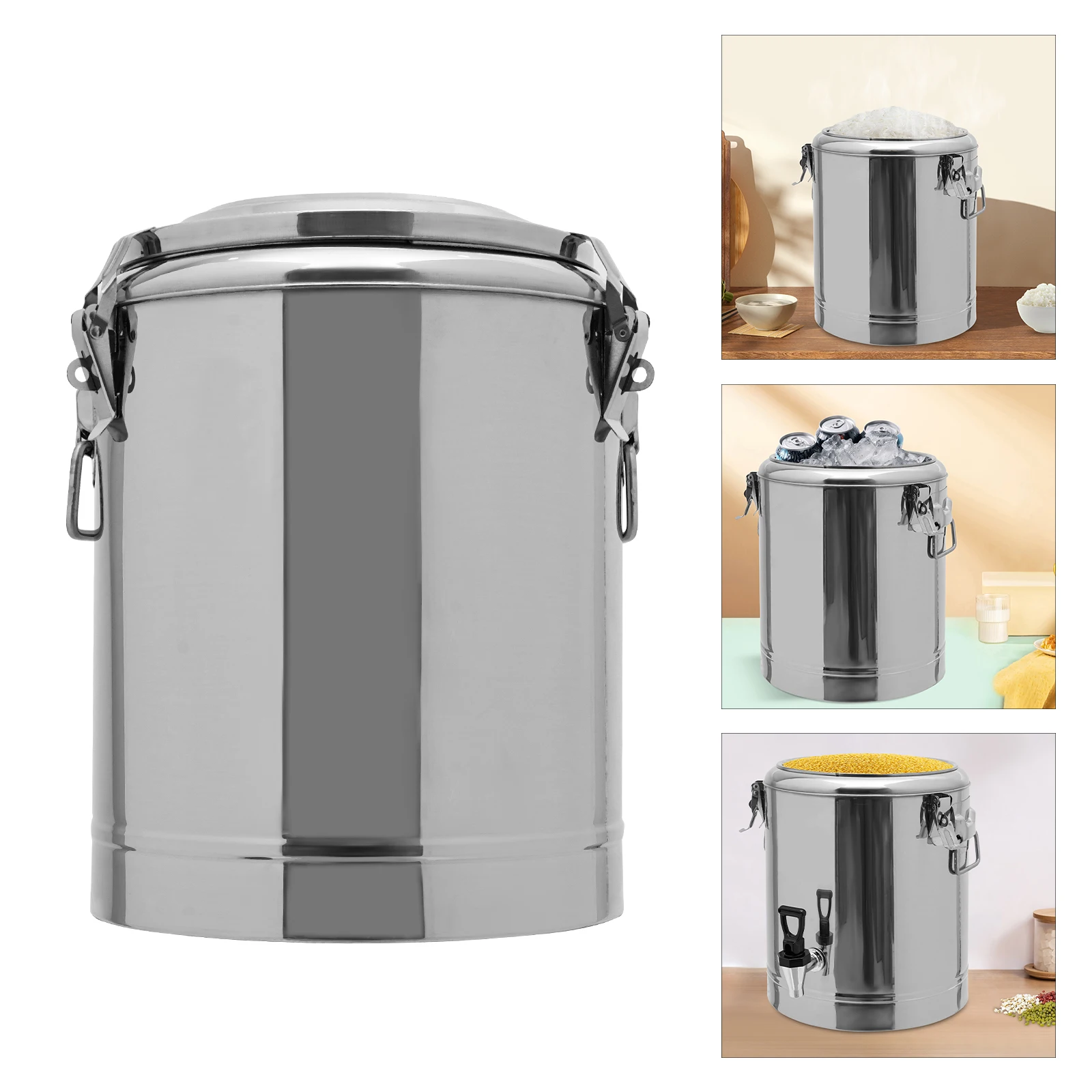 Silver 14l 201 Stainless Steel Without Faucet Insulated Bucket Food Warmer For Outdoor Picnics Travels Cafes To Hold Juice Tea
