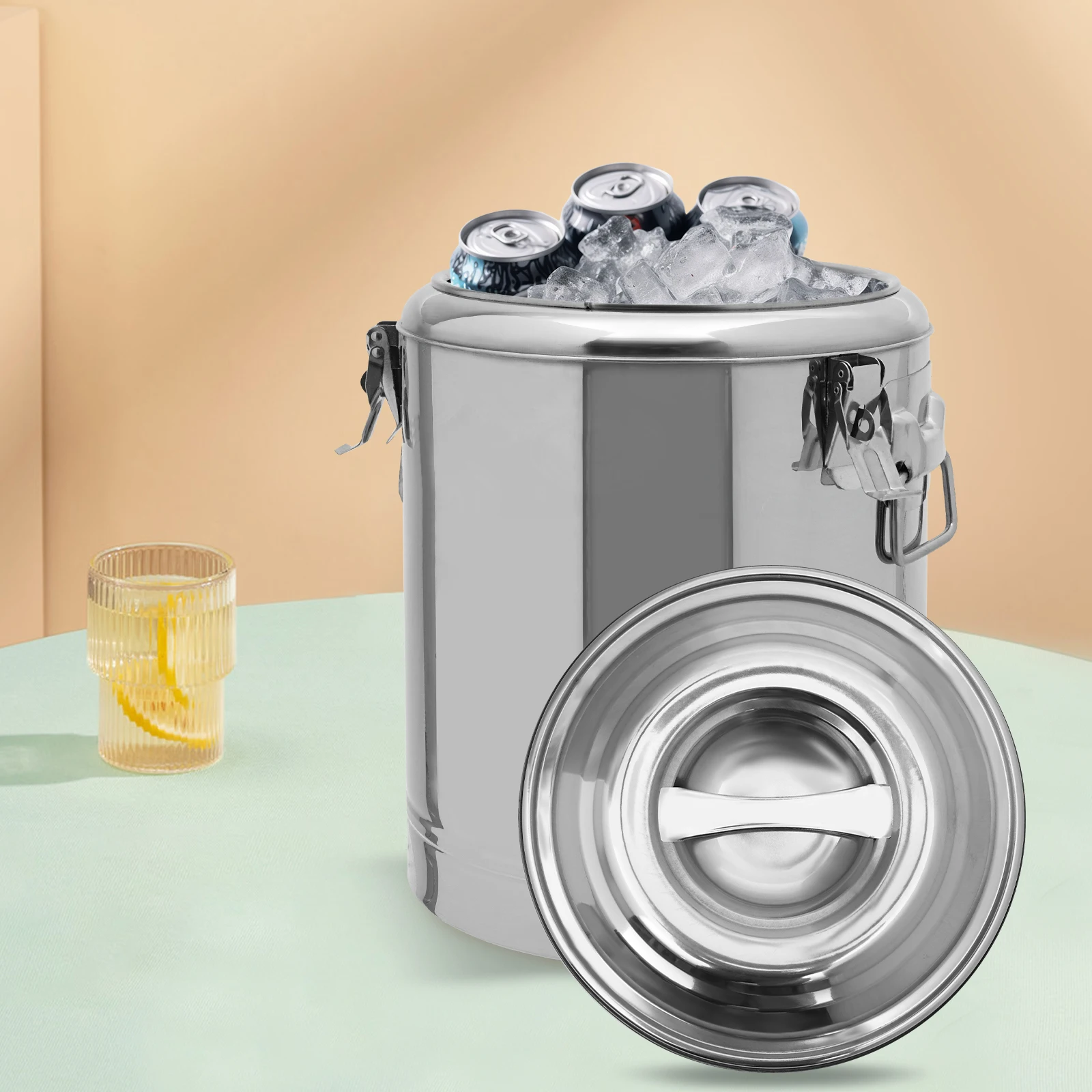 Silver 14l 201 Stainless Steel Without Faucet Insulated Bucket Food Warmer For Outdoor Picnics Travels Cafes To Hold Juice Tea