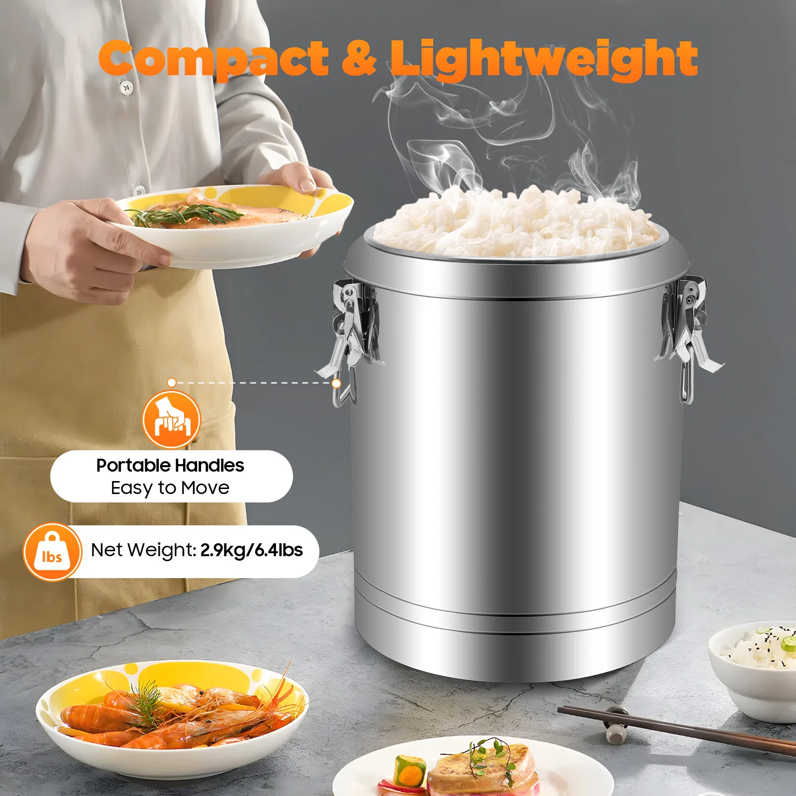 Silver 14l 201 Stainless Steel Without Faucet Insulated Bucket Food Warmer For Outdoor Picnics Travels Cafes To Hold Juice Tea