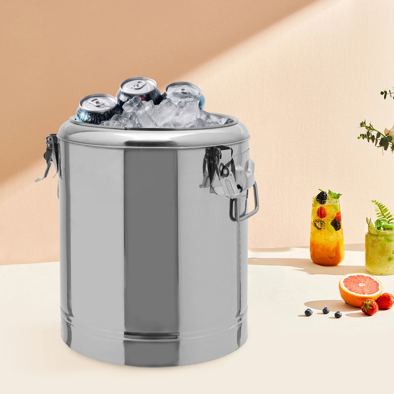 Silver 14l 201 Stainless Steel Without Faucet Insulated Bucket Food Warmer For Outdoor Picnics Travels Cafes To Hold Juice Tea