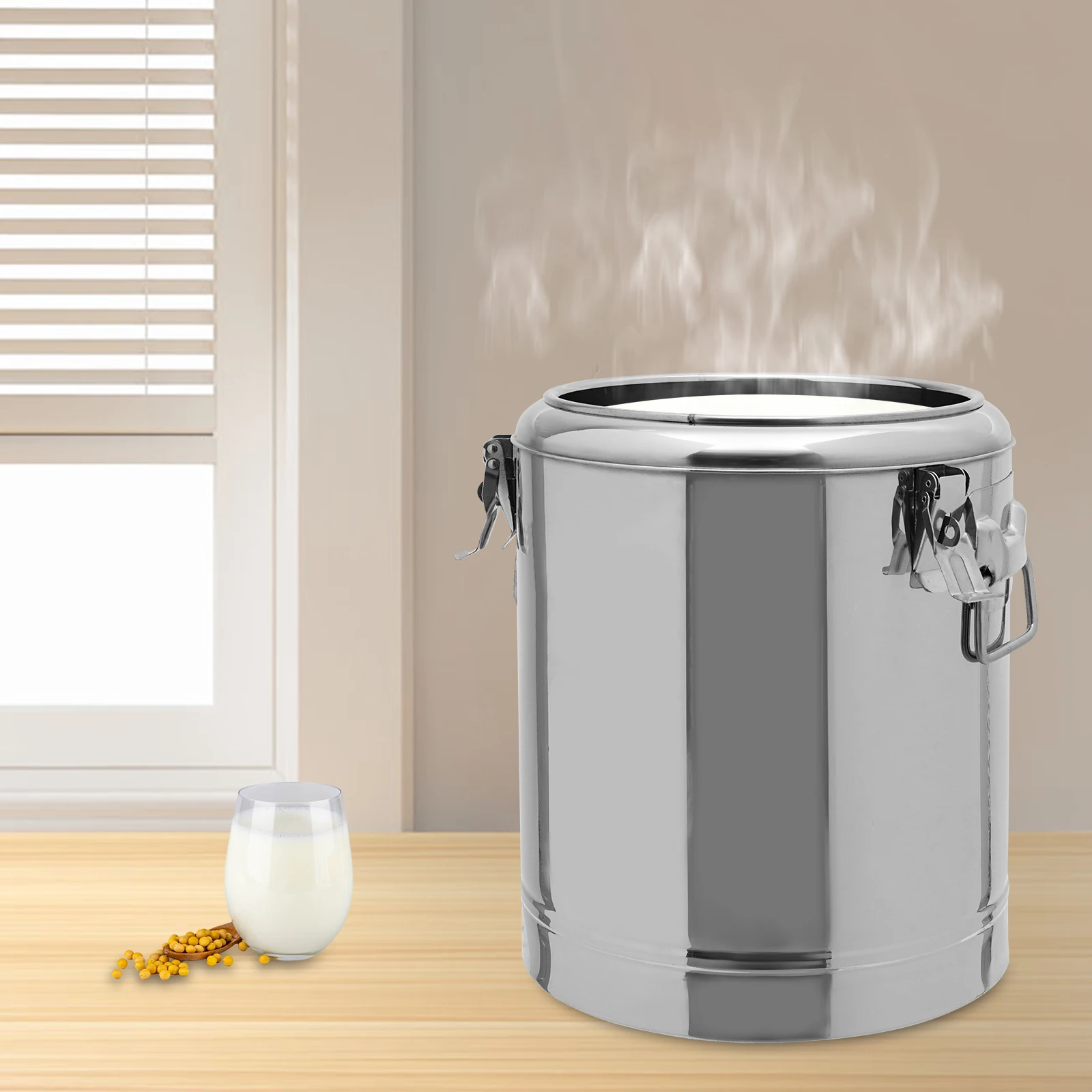 Silver 14l 201 Stainless Steel Without Faucet Insulated Bucket Food Warmer For Outdoor Picnics Travels Cafes To Hold Juice Tea