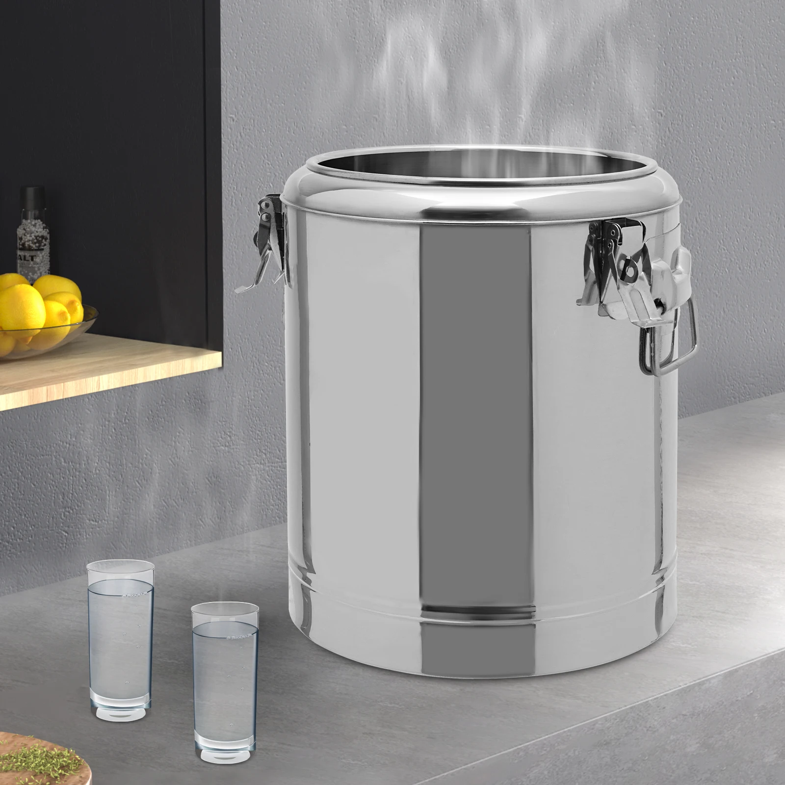 Silver 14l 201 Stainless Steel Without Faucet Insulated Bucket Food Warmer For Outdoor Picnics Travels Cafes To Hold Juice Tea