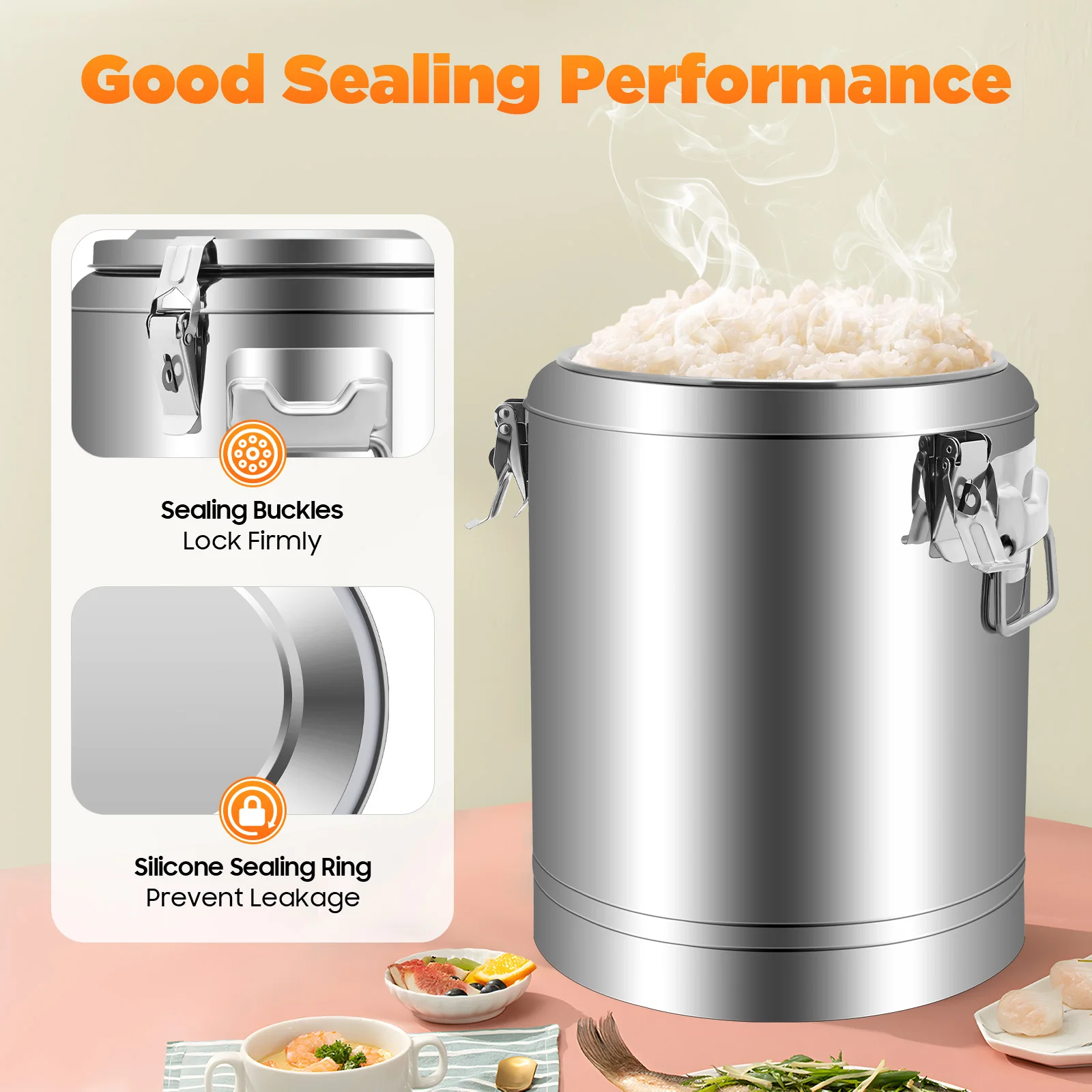Silver 14l 201 Stainless Steel Without Faucet Insulated Bucket Food Warmer For Outdoor Picnics Travels Cafes To Hold Juice Tea