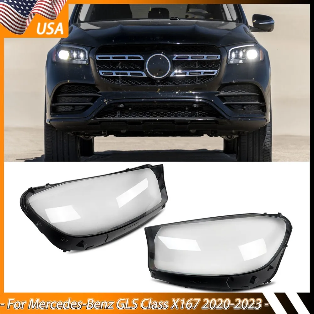 Pair Headlight Lens Cover For 2020-2023 Mercedes Benz GLS-Class X167 GLS450 GLS580 GLS63 AMG Headlamp Lampshade Left Right Lamp