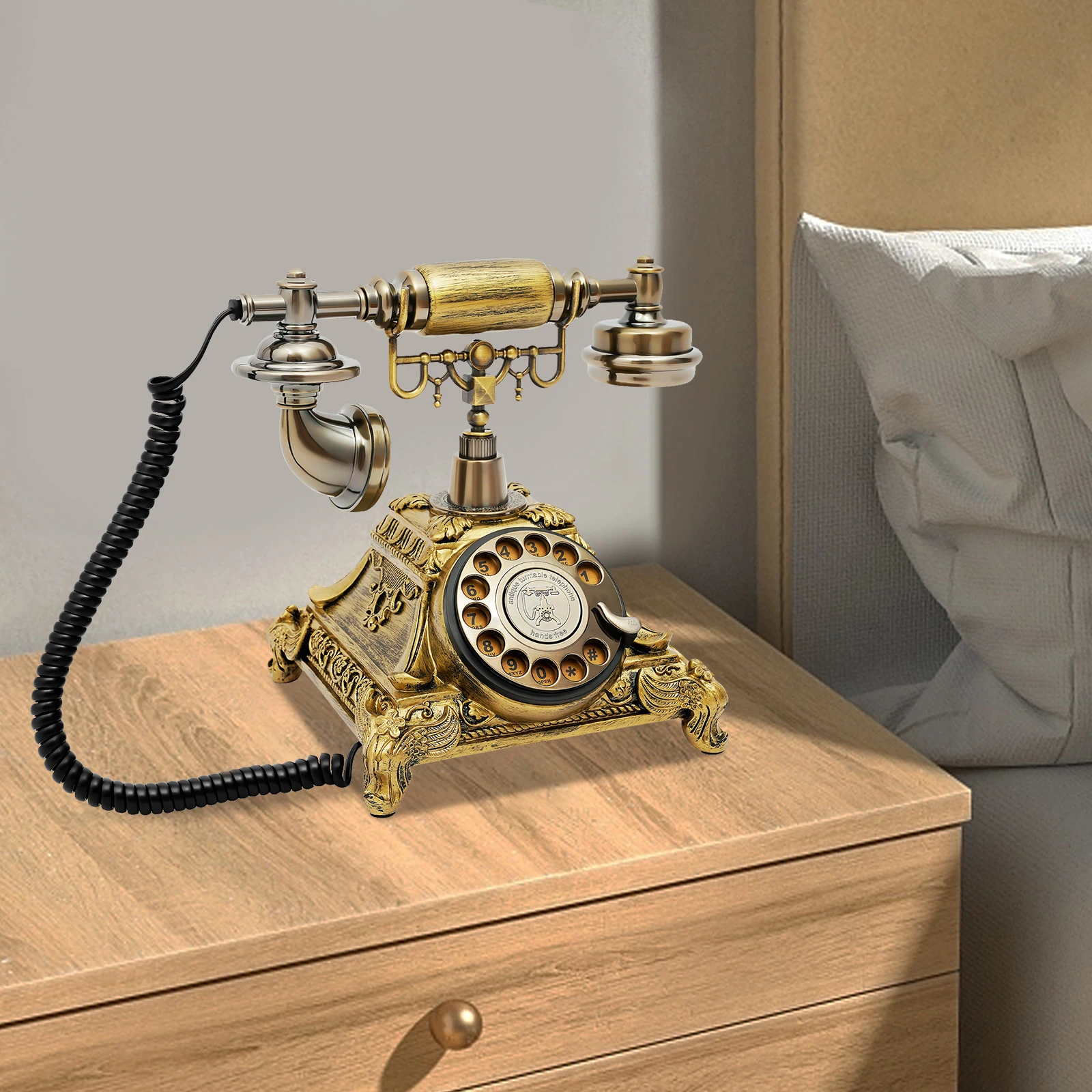 Retro Telephone European Style Old Retro Phone Desk Phone Antique Design Landline Telephone Vintage Decorative Telephone Bronze
