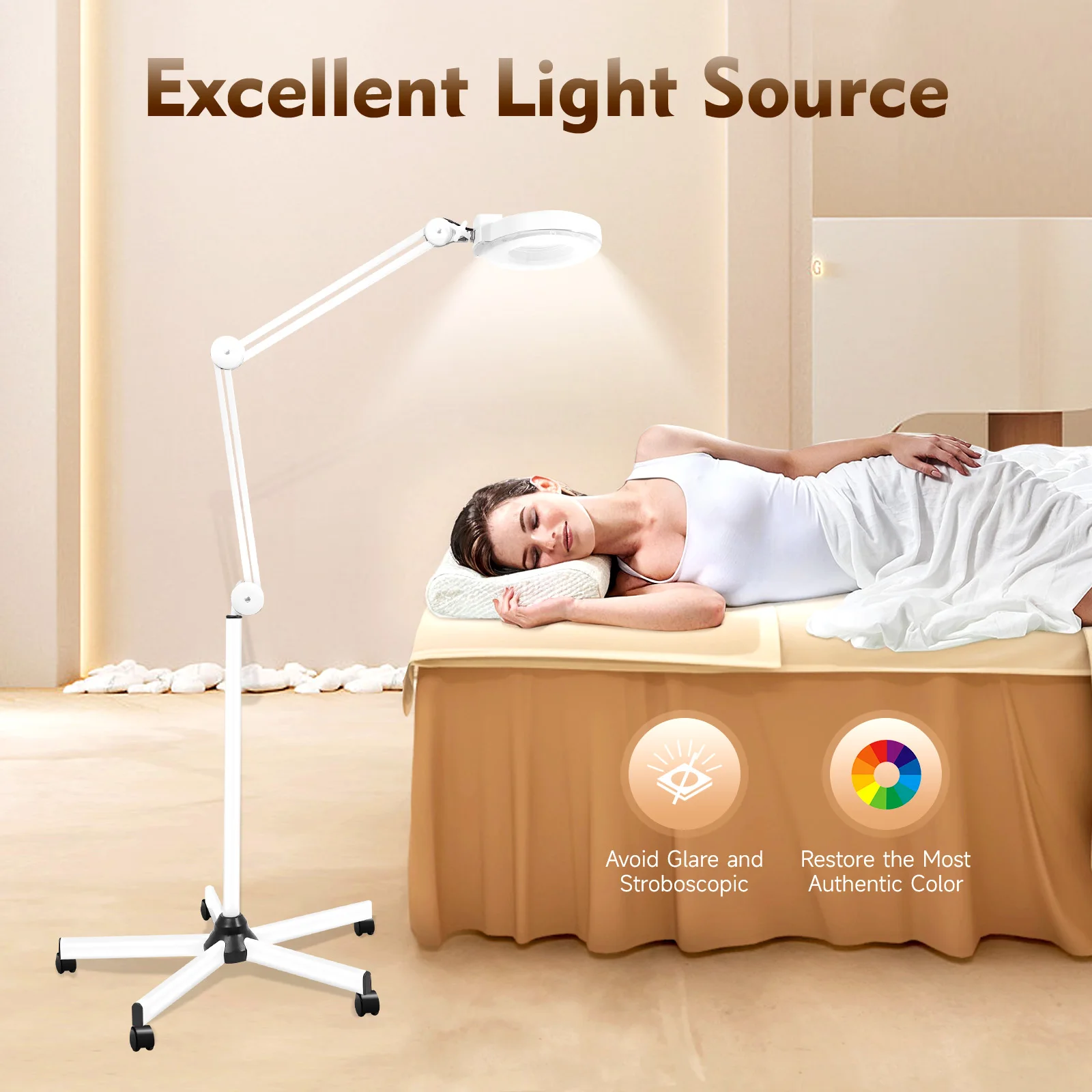 5X Magnifying Lamp, 24W Cool White Light Adjustable Rolling Magnifier Cosmetic Fluorescent Lamp for Beauty Nail Salon
