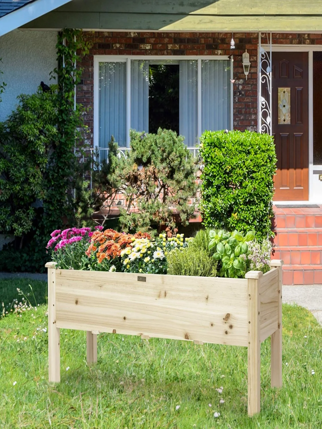 Wooden Raised Bed, Plant Bed for Children, 120 x 43.5 x 51 cm, Plant Trough Maximum Load 100 kg, Flower Pot with Drainage Holes