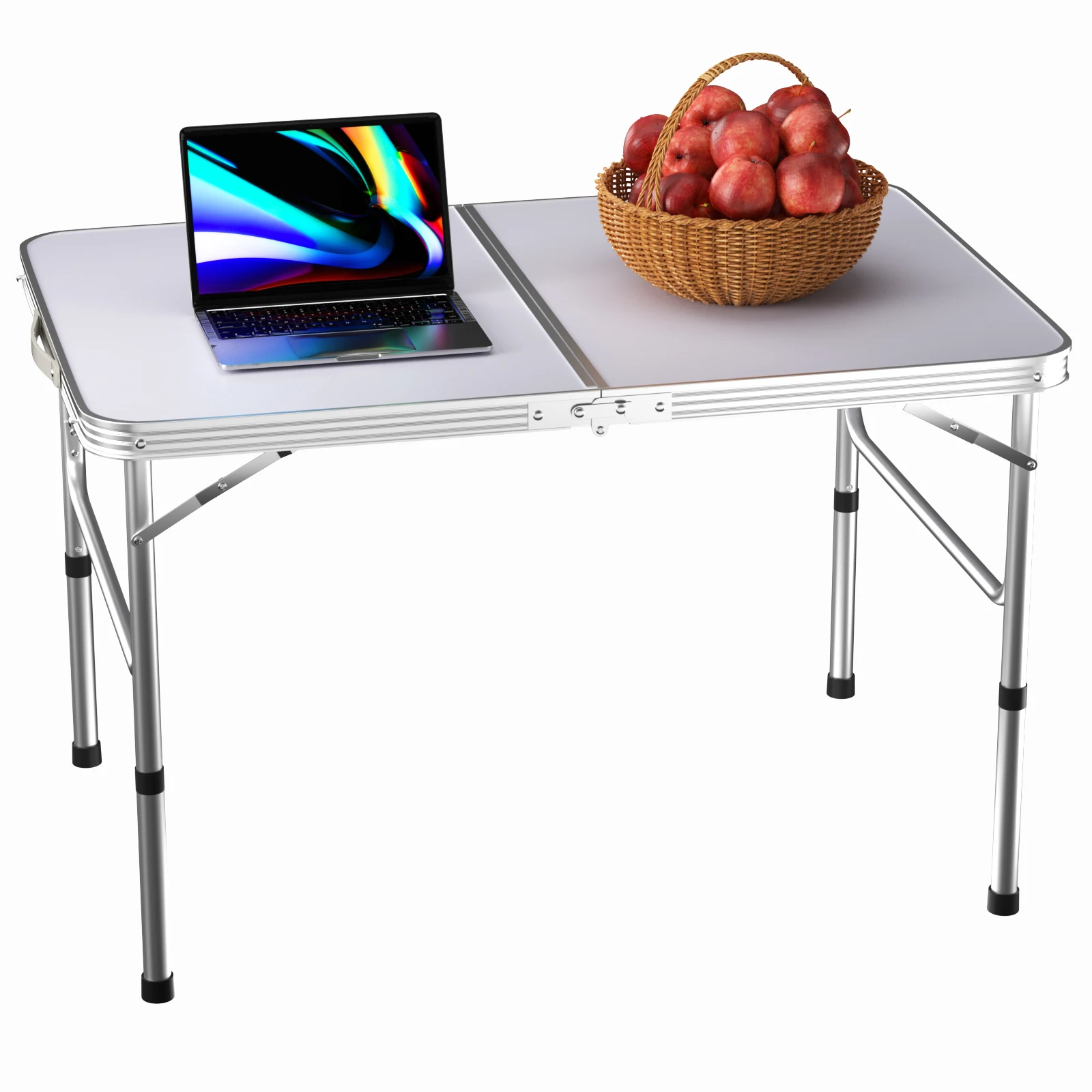 90x60cm Folding Camping Table, Adjustable 2-Height 37/67cm Portable Picnic Table for Outdoor/Garden/Indoor – Lightweight Aluminium, 50kg Capacity