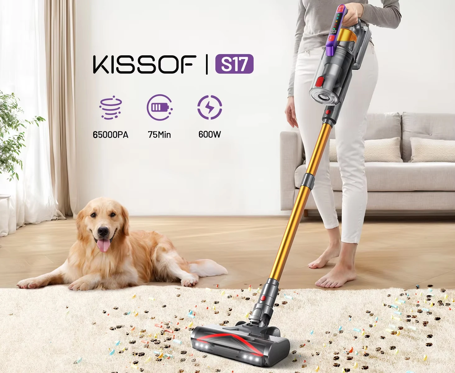 VAKERR S17 600W 65000Pa 65KP Suction Power Cordless Vacuum Cleaner Handheld Smart Home Appliance Removable Battery Dust Mug