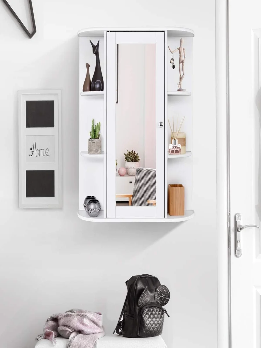 Bathroom Cabinet with Mirror, Mirror Cabinet with Shelves, Bathroom Cabinet for Bathroom, 60 x 16.5 x 70 cm (White)