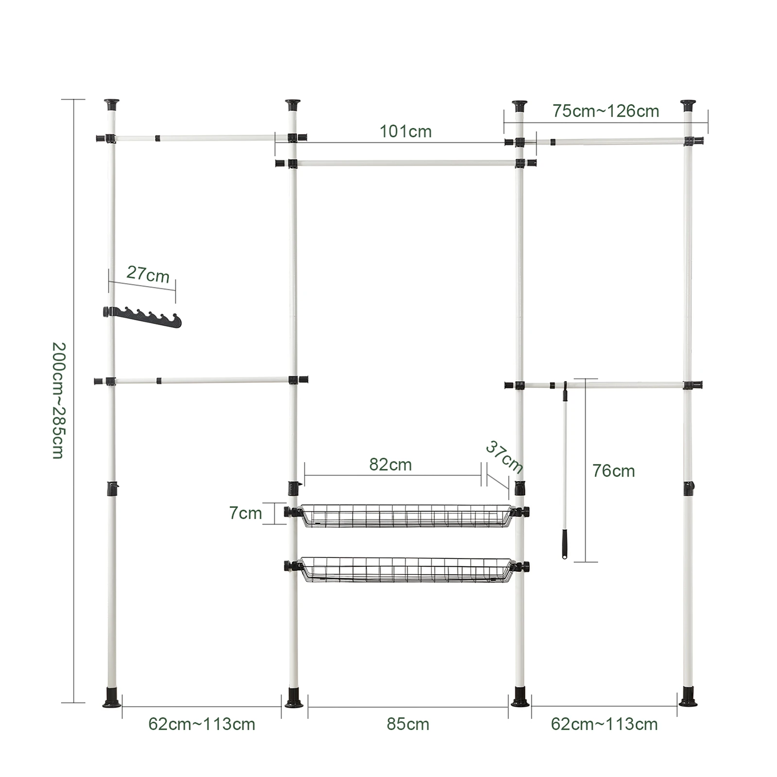 SoBuy KLS04 Telescopic Bar dresses stand with 5 dresses Bars and 2 Baskets Telescopic Wardrobes System Adjustable Shelving System