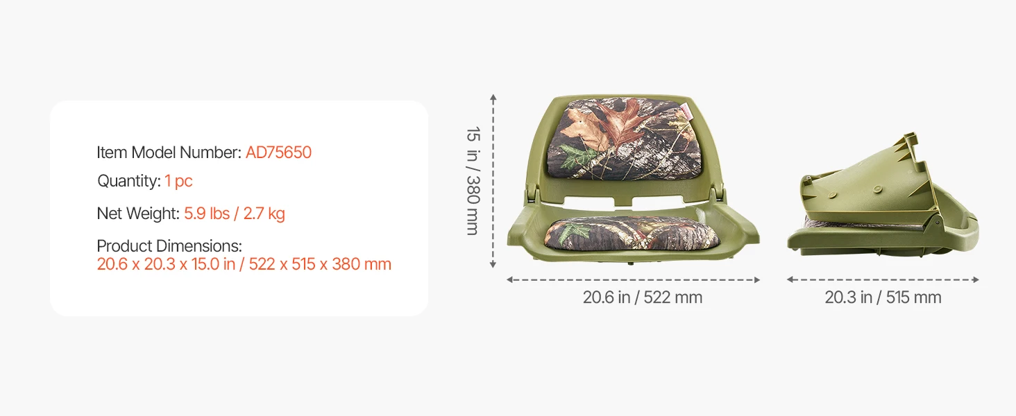 SucceBuy Boat Seat, Low Backrest, Folding Fishing Boat Seat with Thickened Sponge Cushion PP Frame, Flip Up Boat Seat for Yachts