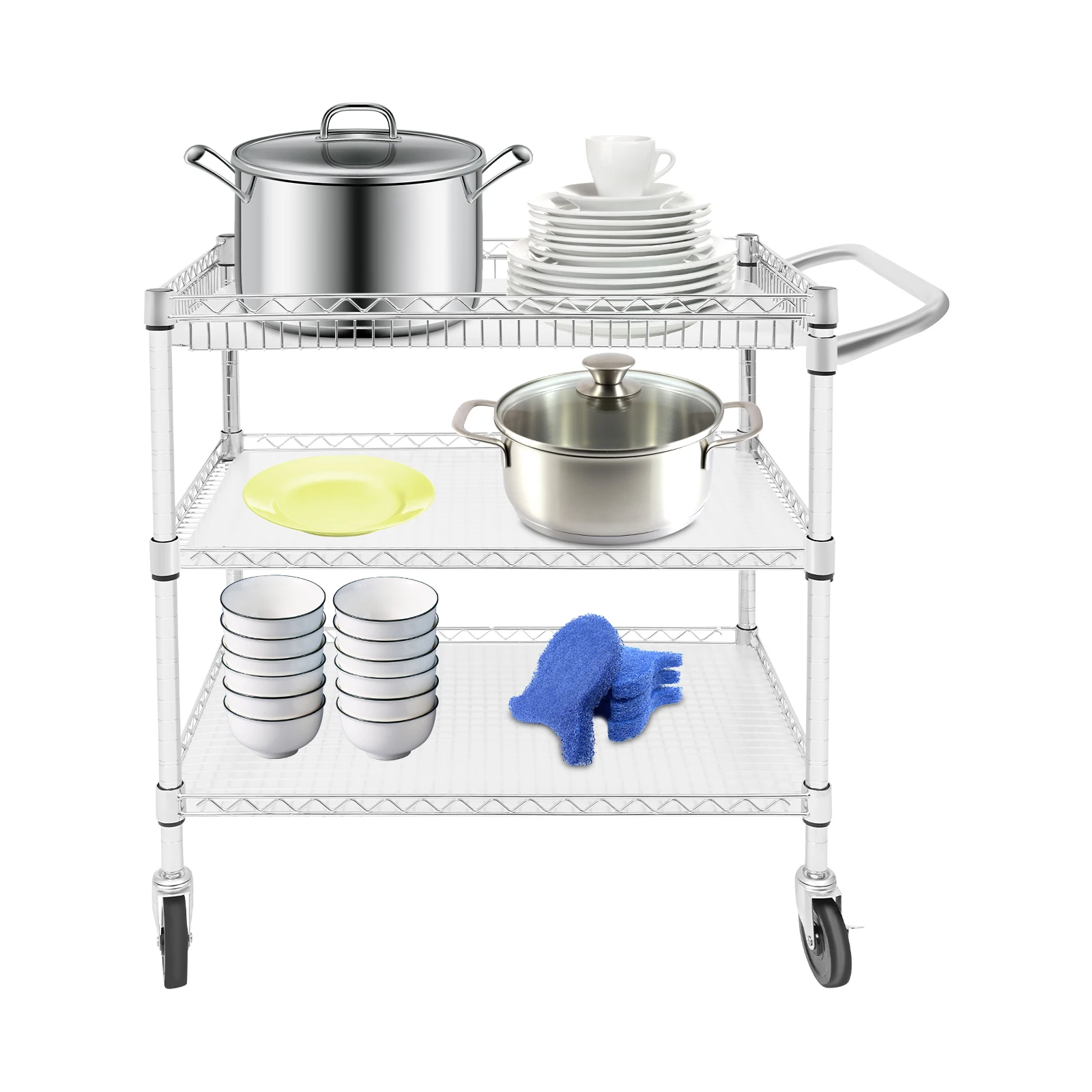 Serving Trolley with Wheels 3 Shelves Tea Trolle for Hotel Restaurant Kitchen
